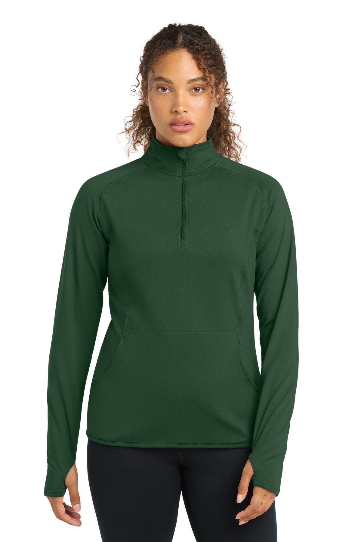 Custom logo Sport-Tek® Women's Sport-Wick® Stretch 1/4-Zip Pullover. LST850 in Forest Green