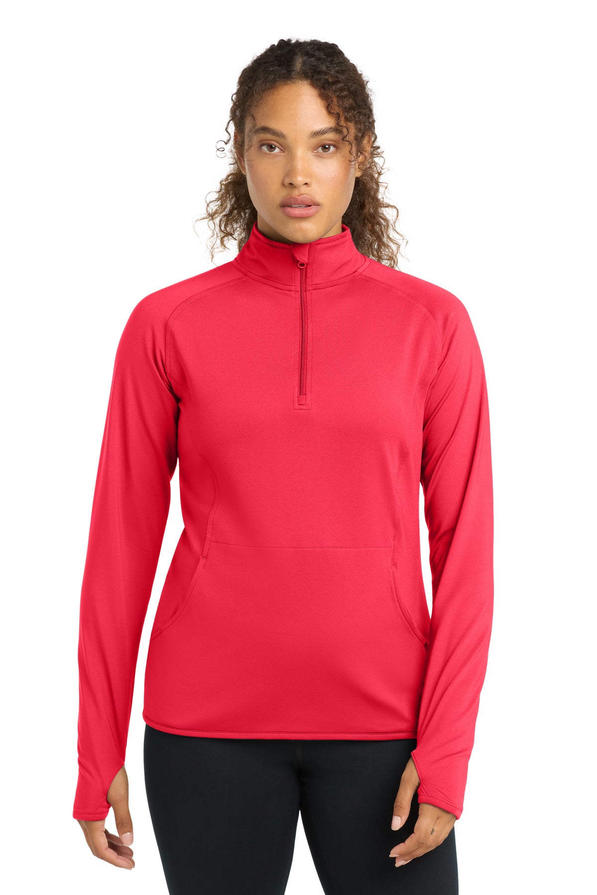 Custom logo Sport-Tek® Women's Sport-Wick® Stretch 1/4-Zip Pullover. LST850 in Hot Coral