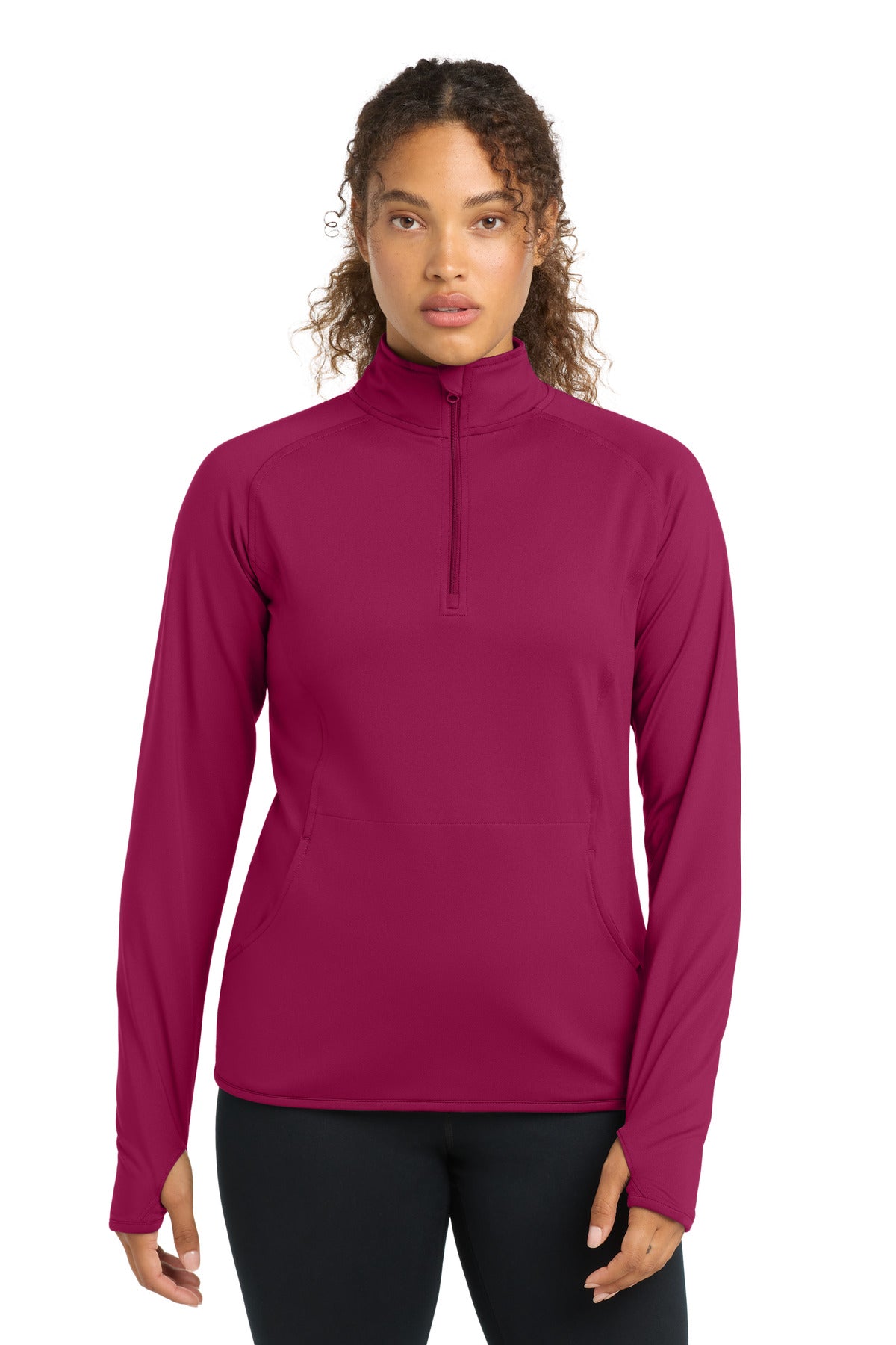 Custom logo Sport-Tek® Women's Sport-Wick® Stretch 1/4-Zip Pullover. LST850 in Pink Rush