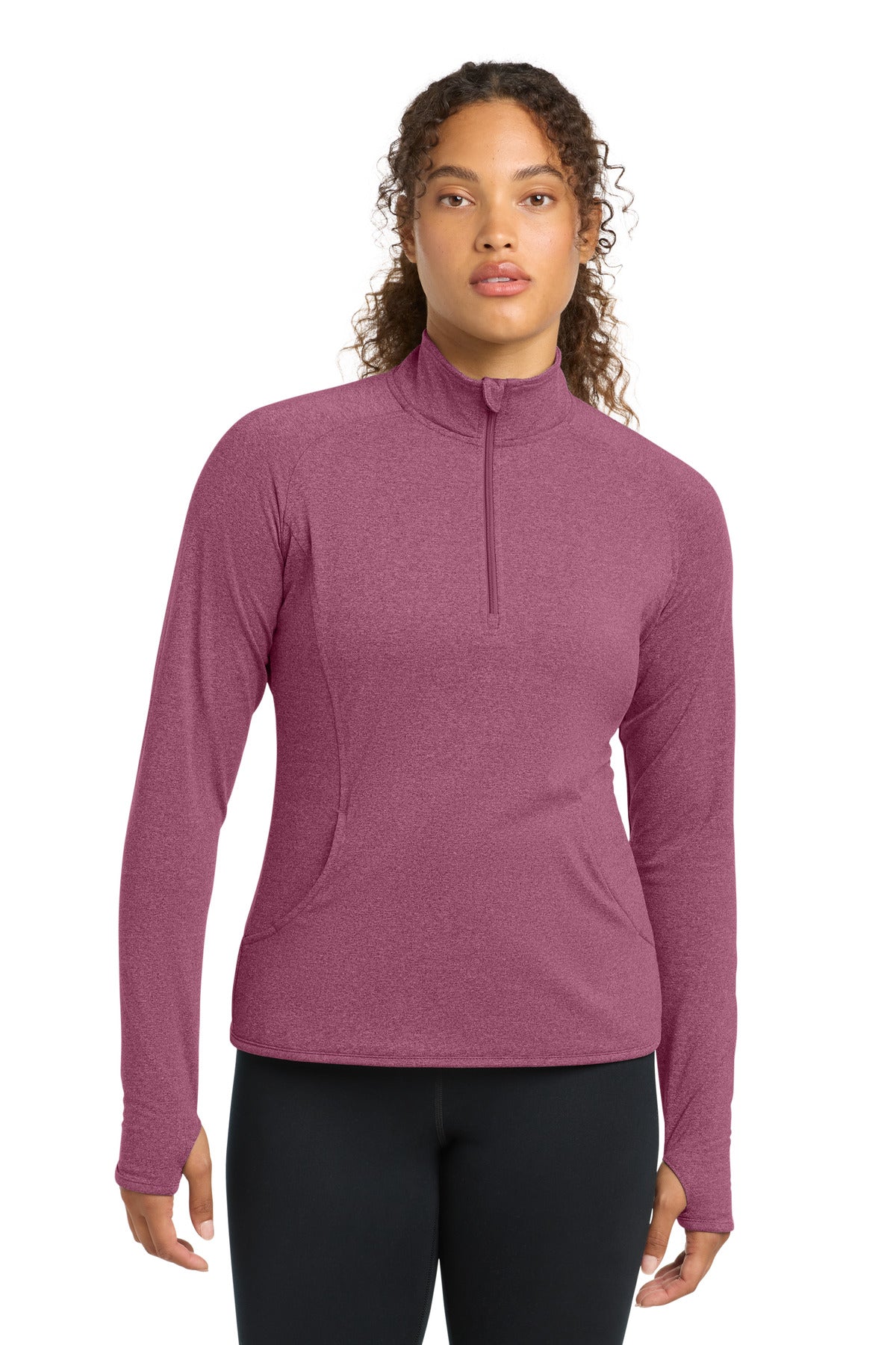Custom logo Sport-Tek® Women's Sport-Wick® Stretch 1/4-Zip Pullover. LST850 in Pink Rush Heather
