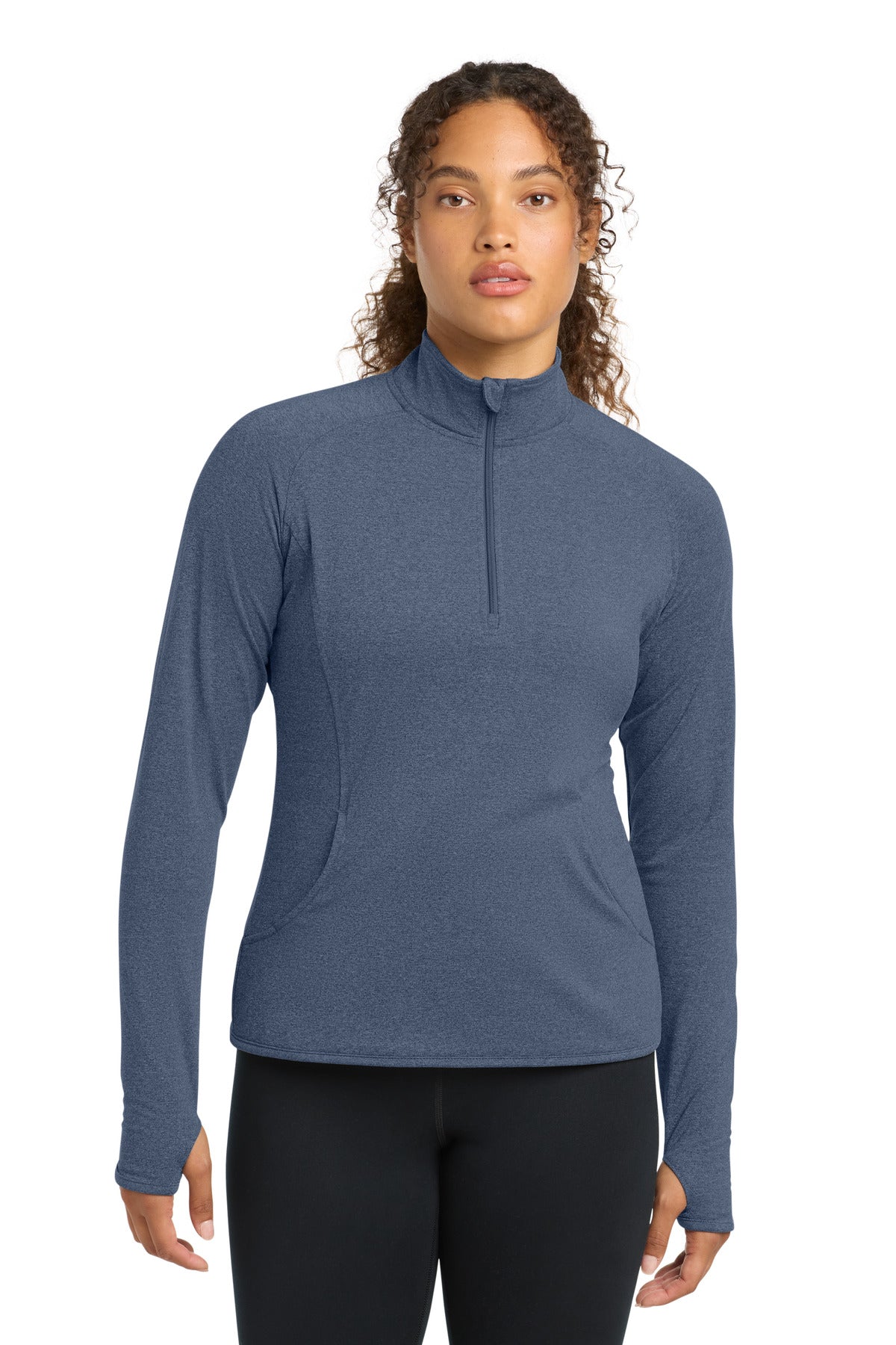 Custom logo Sport-Tek® Women's Sport-Wick® Stretch 1/4-Zip Pullover. LST850 in True Navy Heather