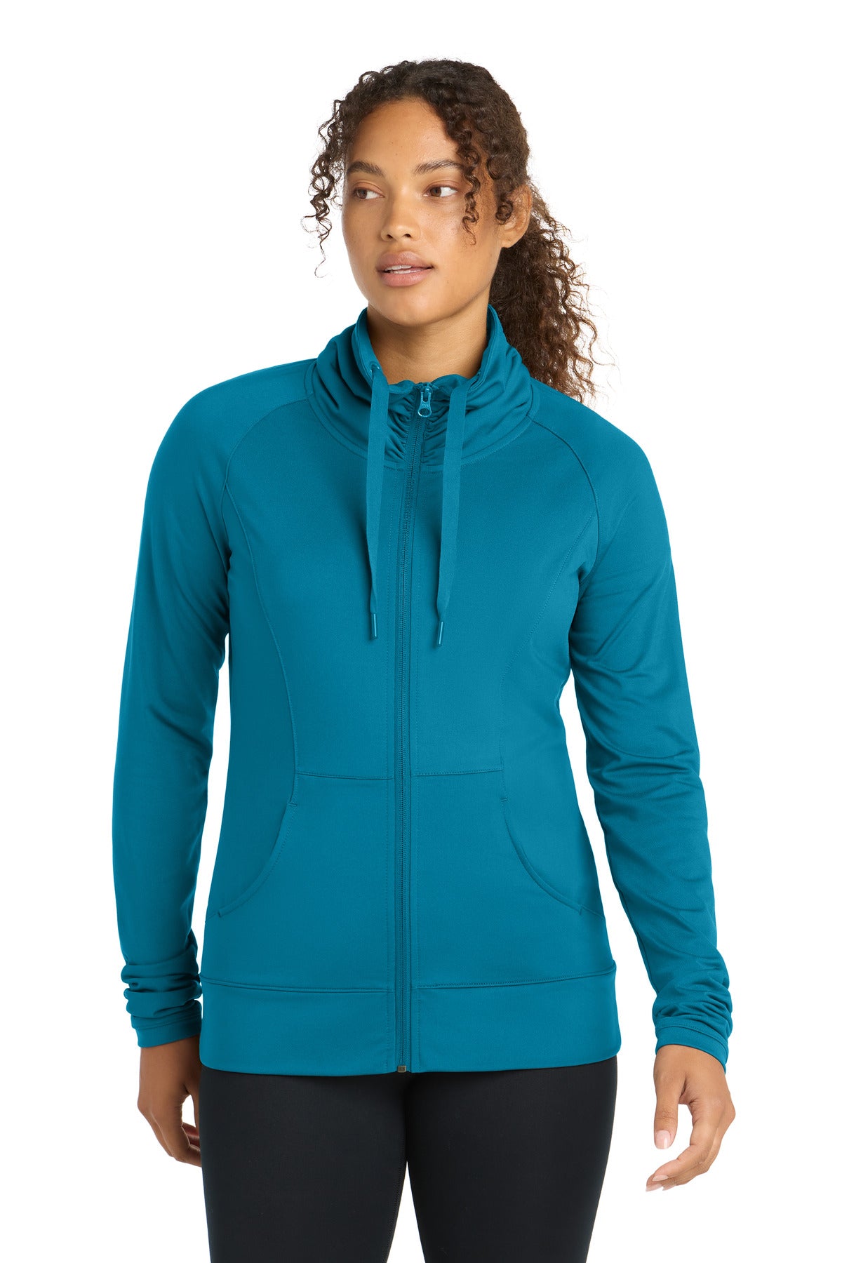 Custom logo Sport-Tek® Women's Sport-Wick® Stretch Full-Zip Jacket. LST852 in Peacock Blue