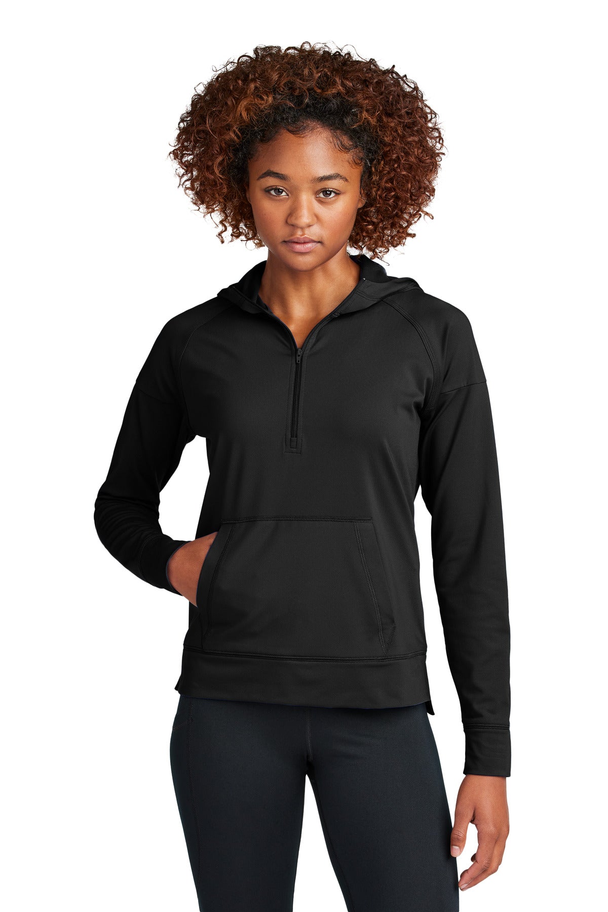 Custom logo Sport-Tek® Women's Sport-Wick® Stretch 1/2-Zip Hoodie LST856 in Black