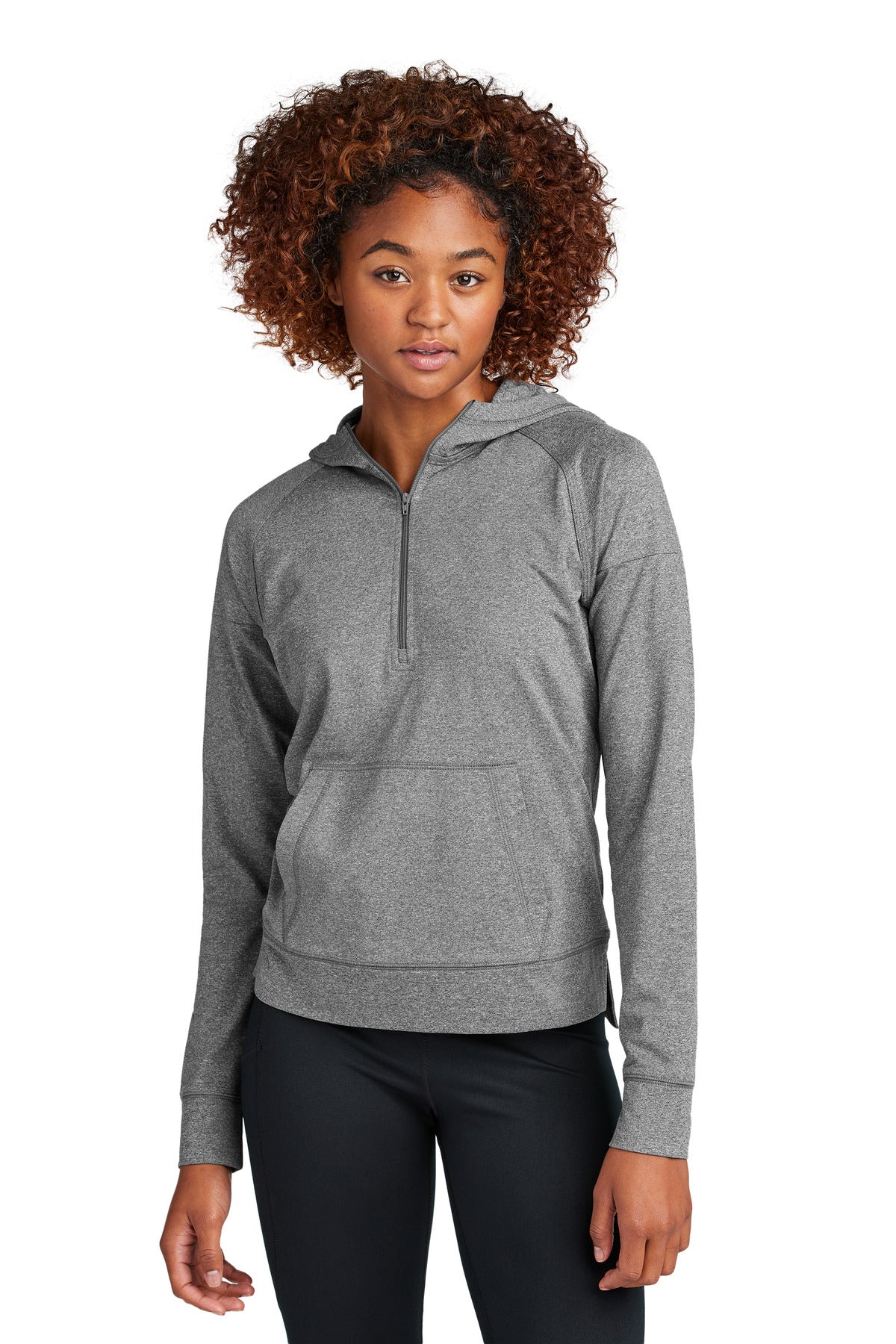 Custom logo Sport-Tek® Women's Sport-Wick® Stretch 1/2-Zip Hoodie LST856 in Charcoal Grey Heather