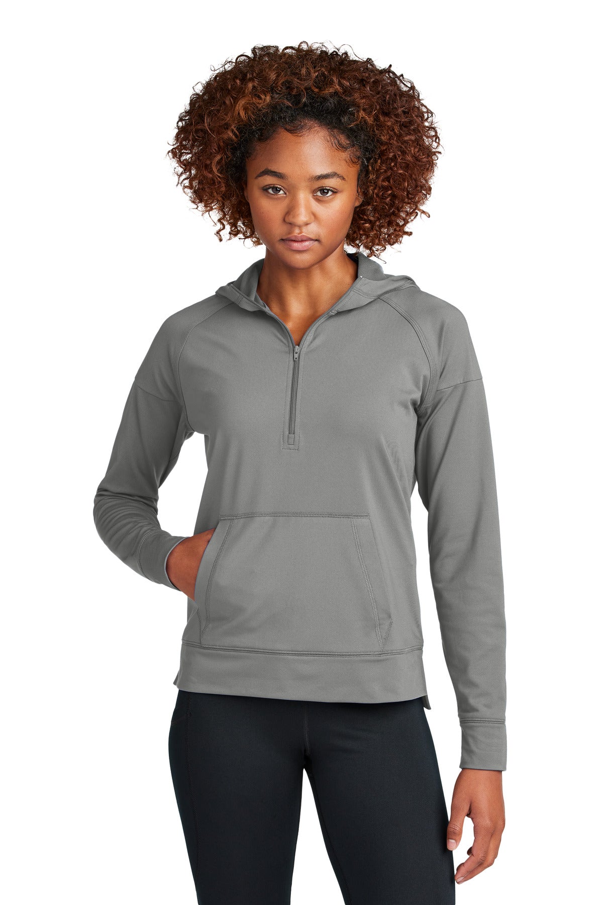Custom logo Sport-Tek® Women's Sport-Wick® Stretch 1/2-Zip Hoodie LST856 in Charcoal Grey