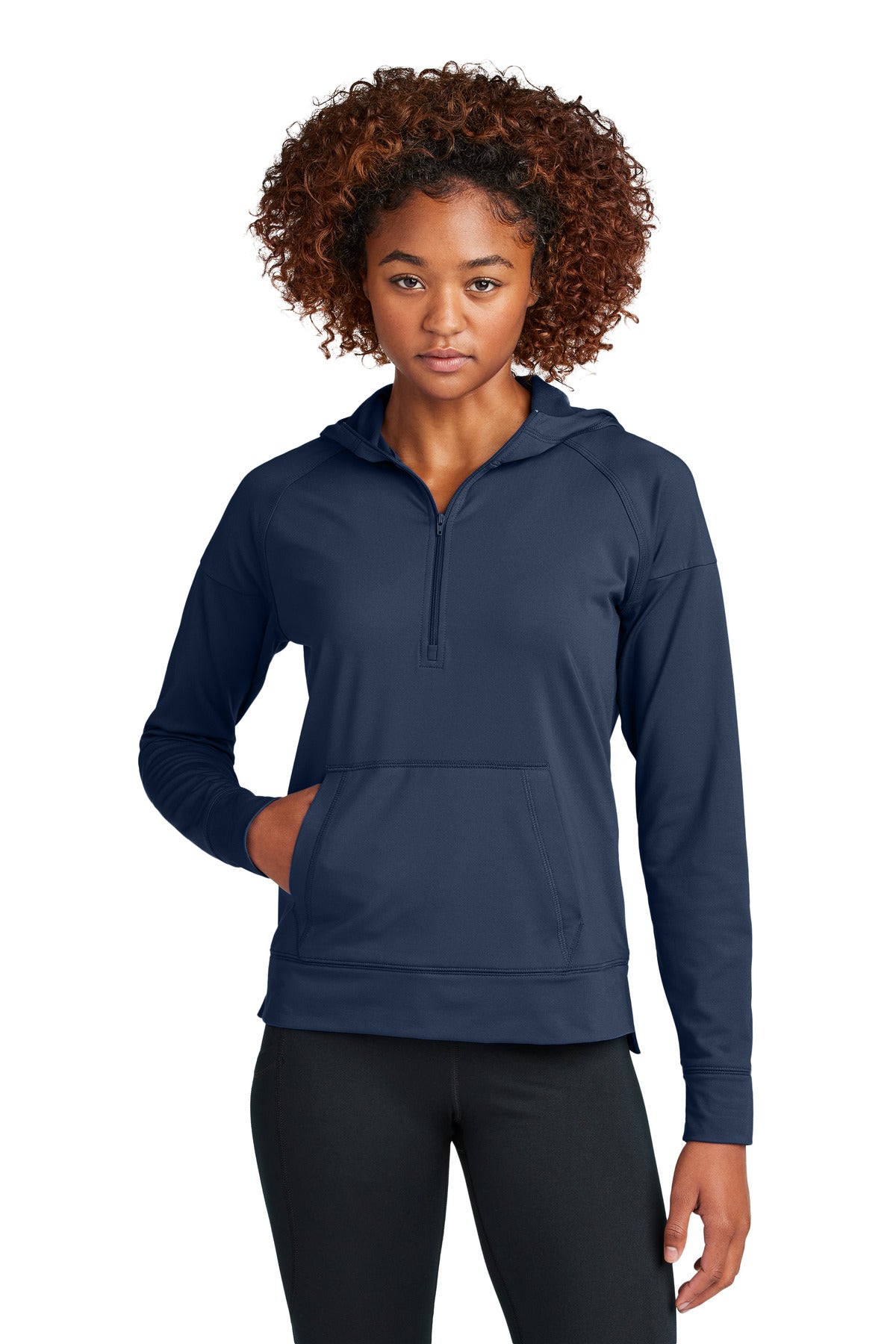 Custom logo Sport-Tek® Women's Sport-Wick® Stretch 1/2-Zip Hoodie LST856 in True Navy