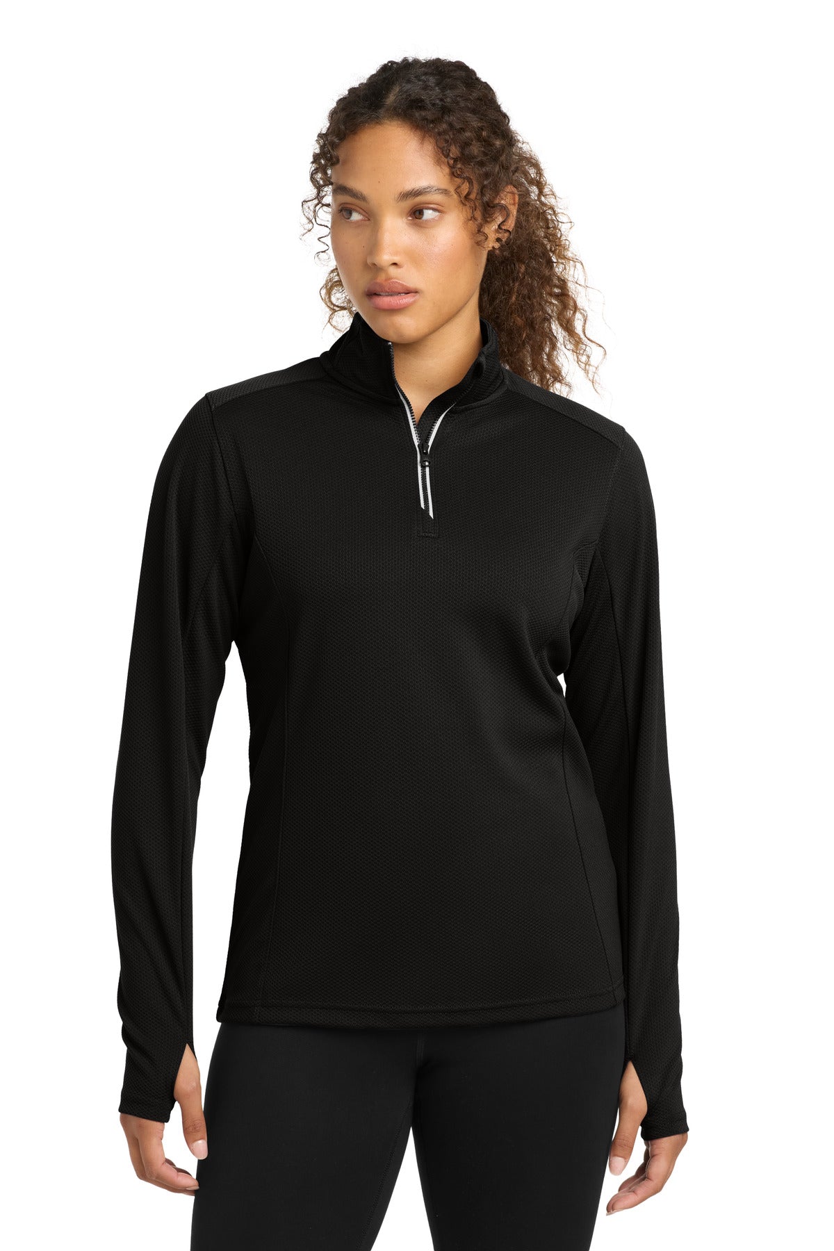 Custom logo Sport-Tek® Women's Sport-Wick® Textured 1/4-Zip Pullover.  LST860 in Black