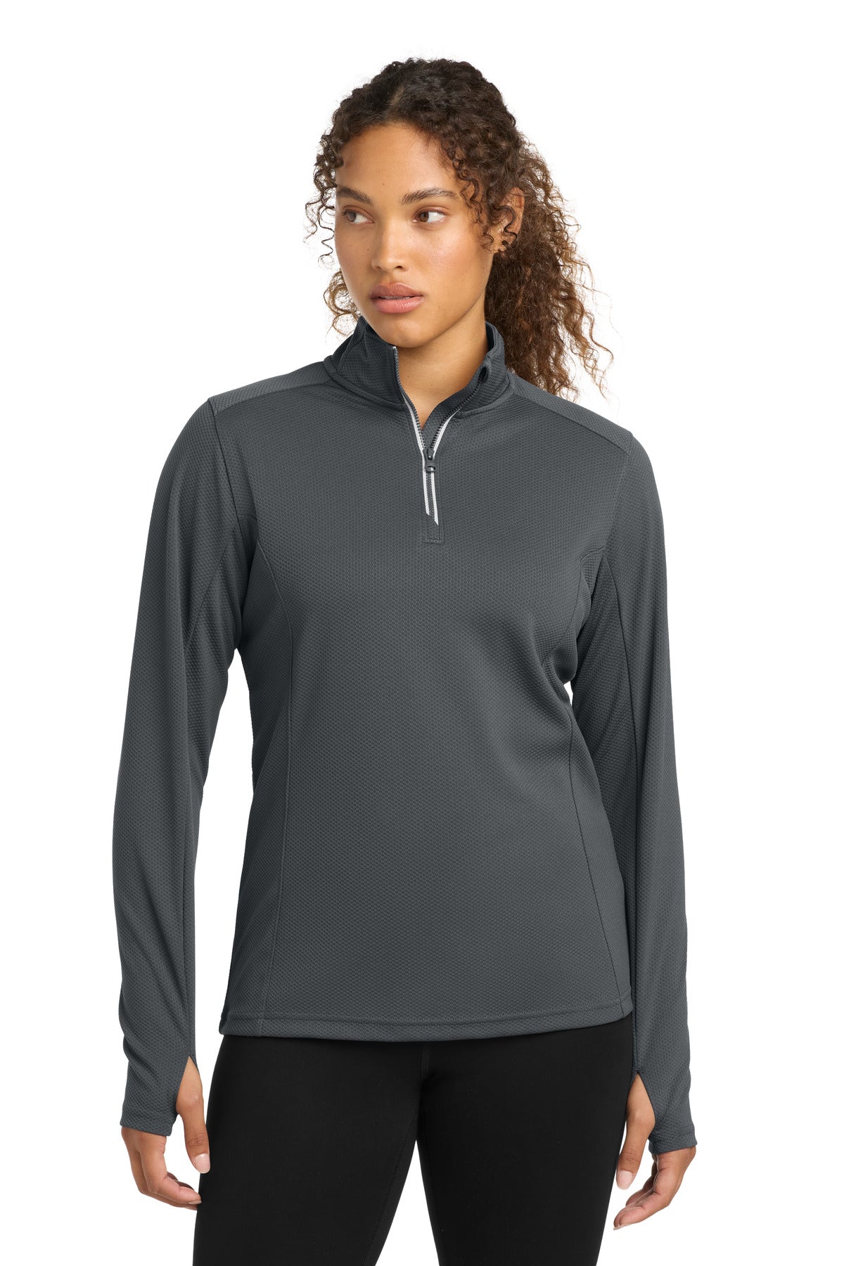 Custom logo Sport-Tek® Women's Sport-Wick® Textured 1/4-Zip Pullover.  LST860 in Iron Grey