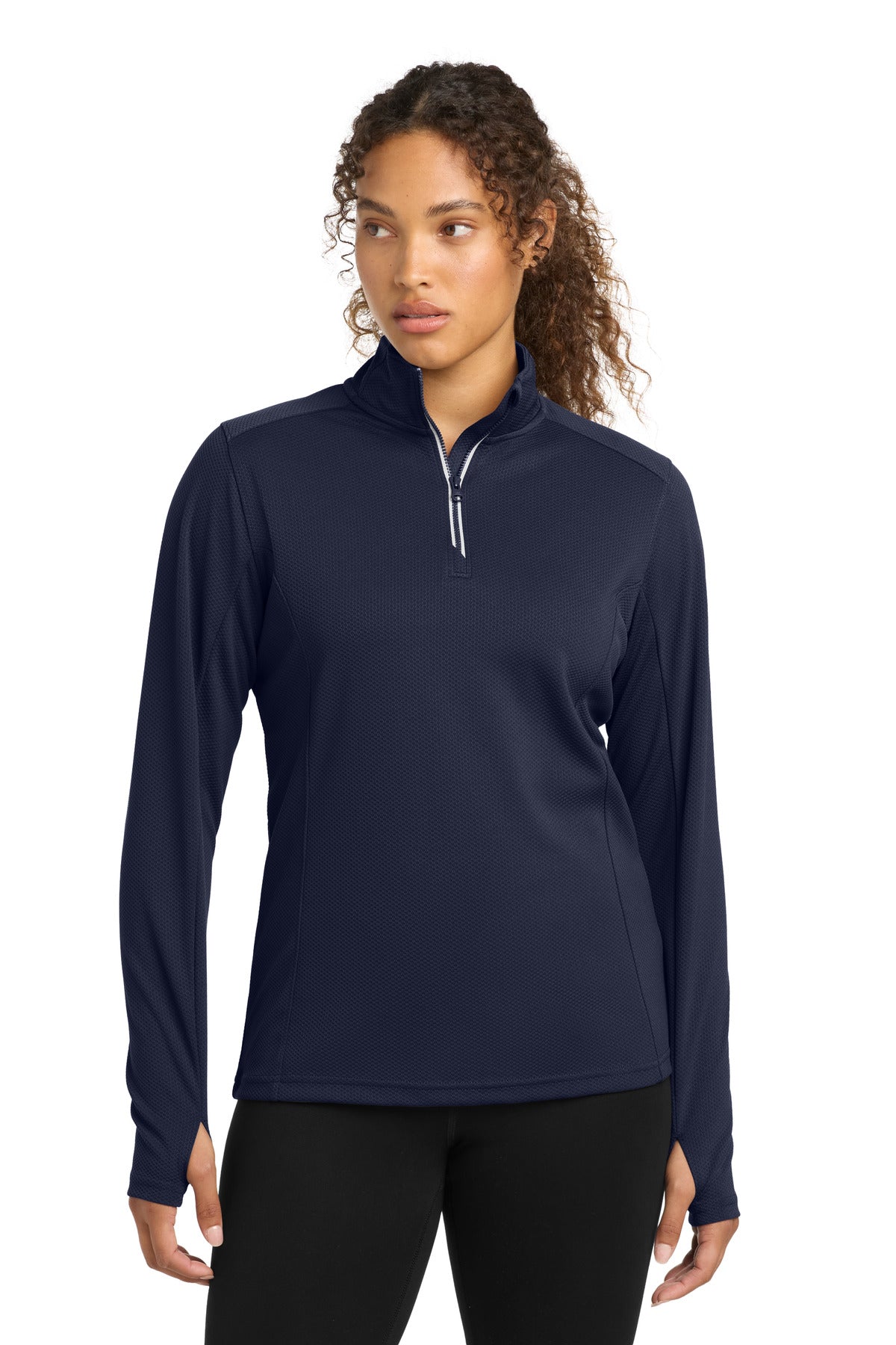Custom logo Sport-Tek® Women's Sport-Wick® Textured 1/4-Zip Pullover.  LST860 in True Navy