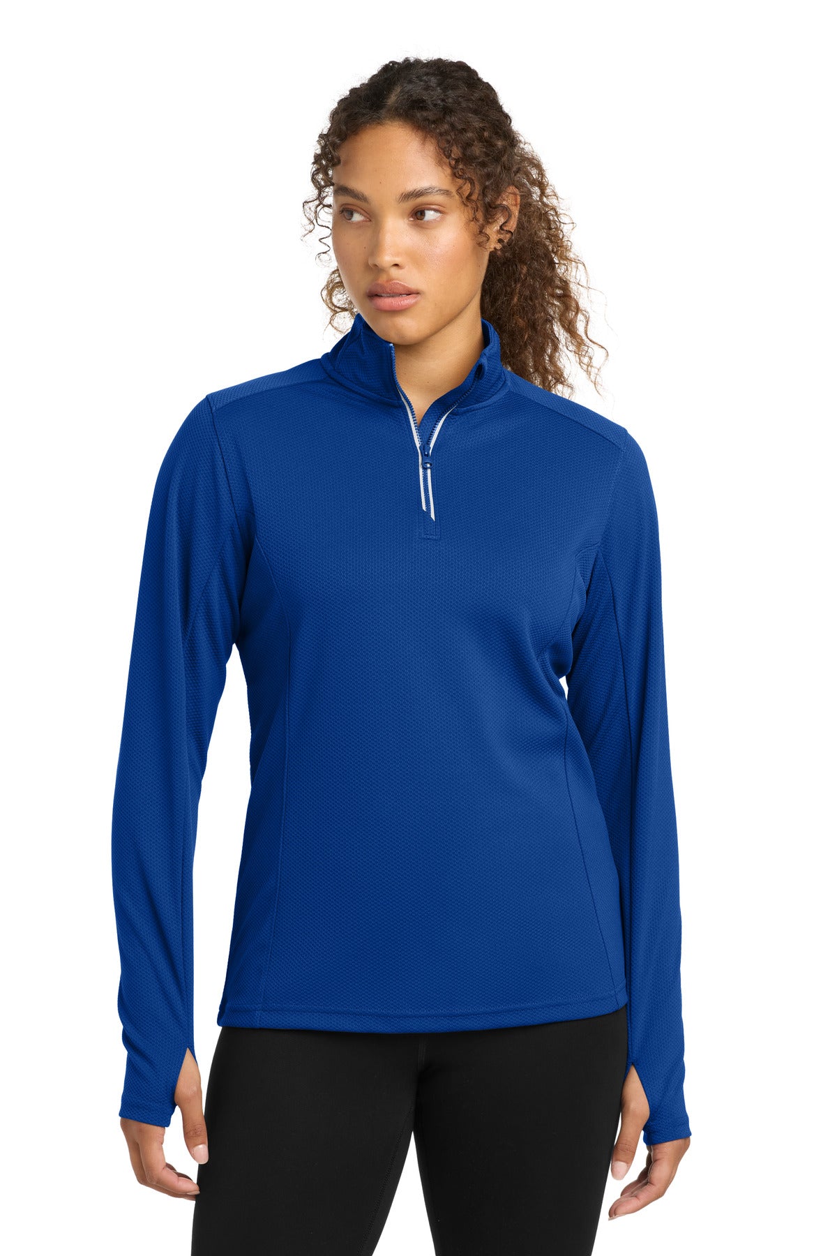 Custom logo Sport-Tek® Women's Sport-Wick® Textured 1/4-Zip Pullover.  LST860 in True Royal