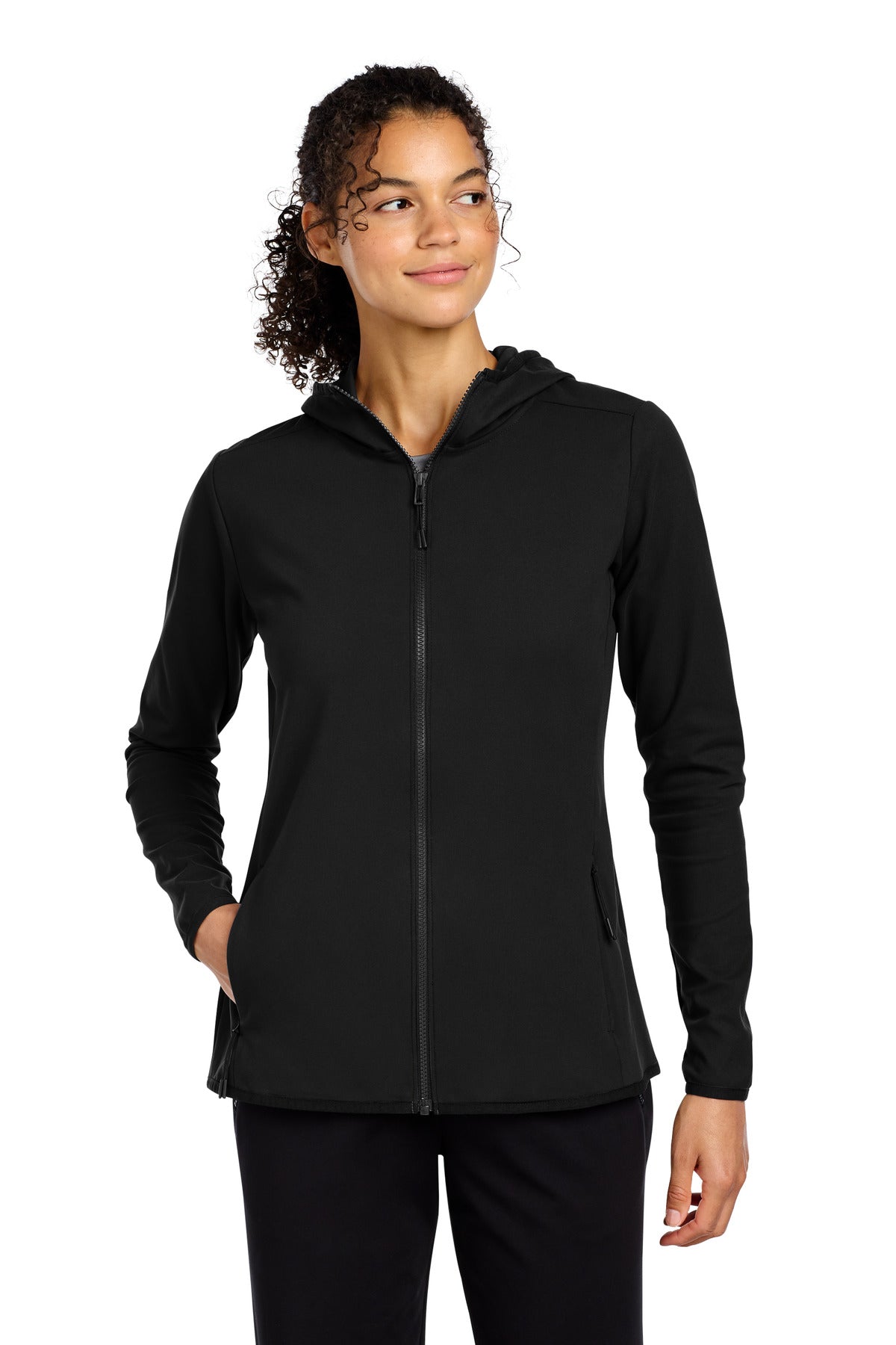 Custom logo Sport-Tek® Women's Circuit Hooded Full-Zip LST870 in Deep Black