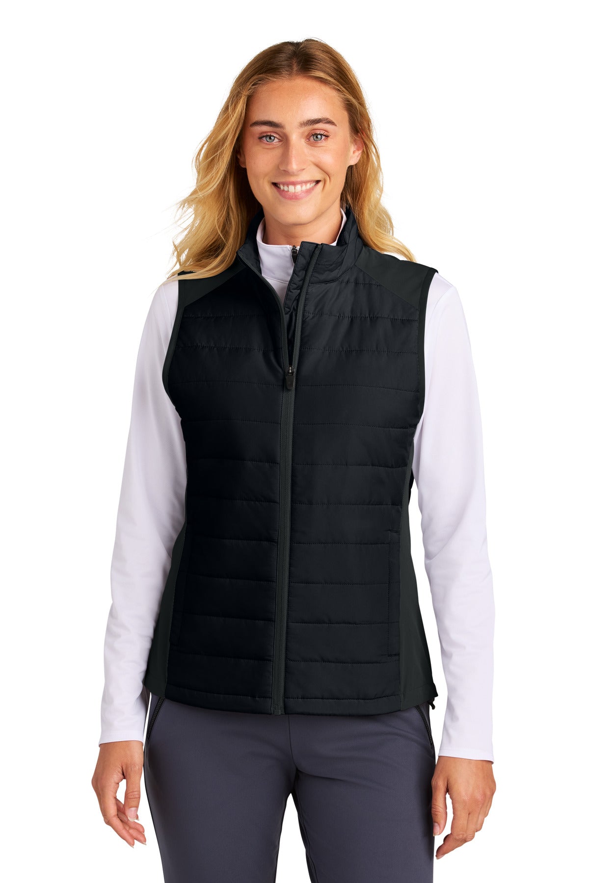 Custom logo Sport-Tek® Women's Teknical Hybrid Vest LST941 in Black