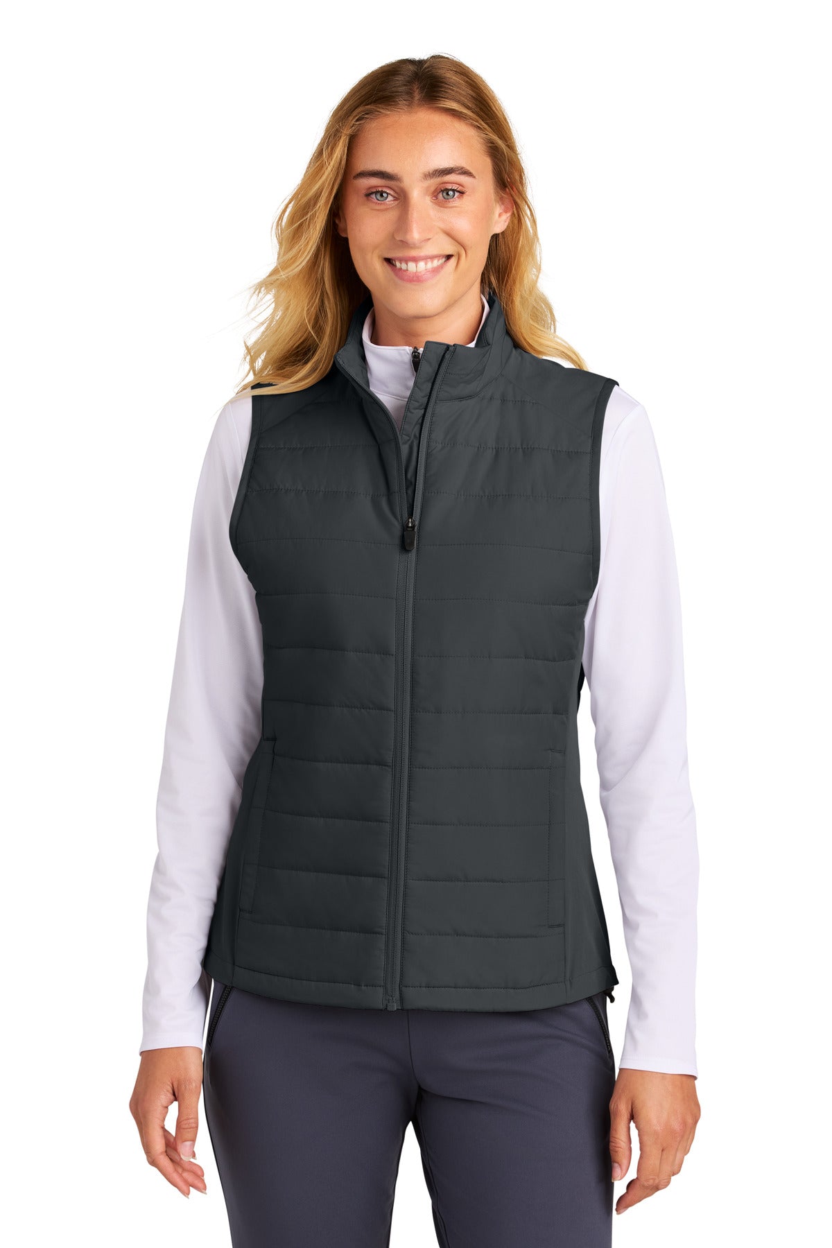 Custom logo Sport-Tek® Women's Teknical Hybrid Vest LST941 in Iron Grey