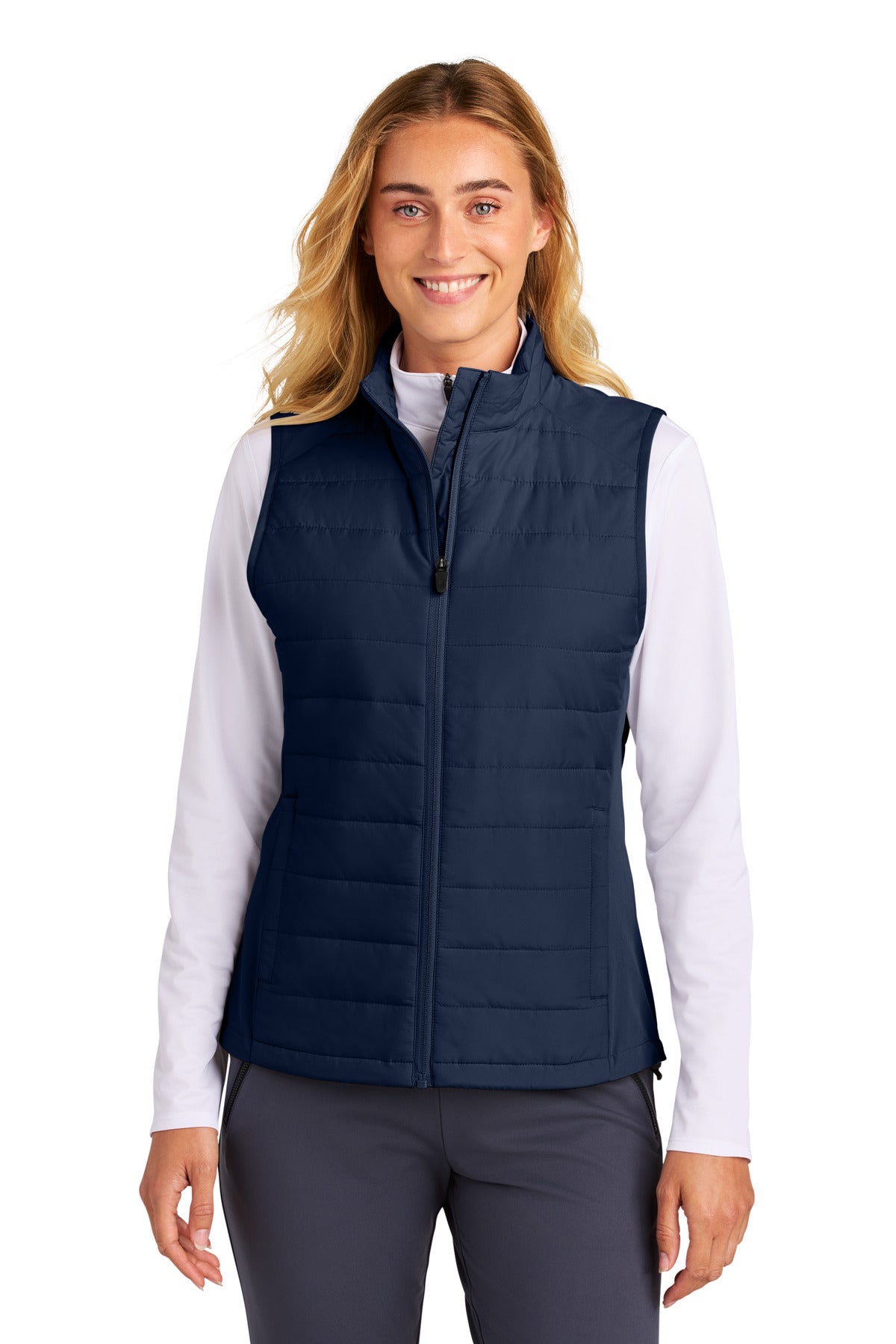Custom logo Sport-Tek® Women's Teknical Hybrid Vest LST941 in True Navy