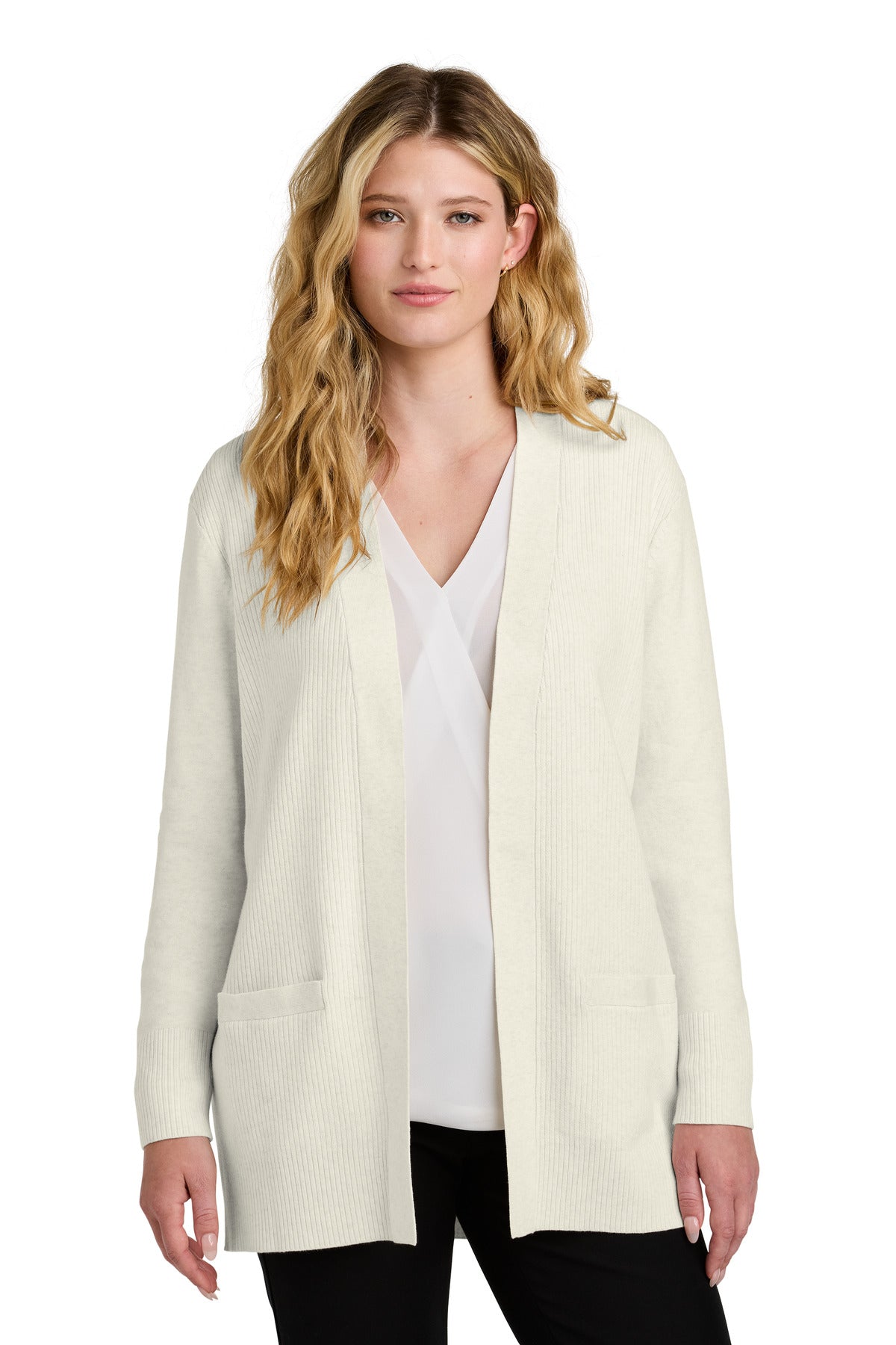 Custom logo Port Authority® Women's Easy Care Open-Front Cardigan Sweater LSW2890 in Oatmeal Heather