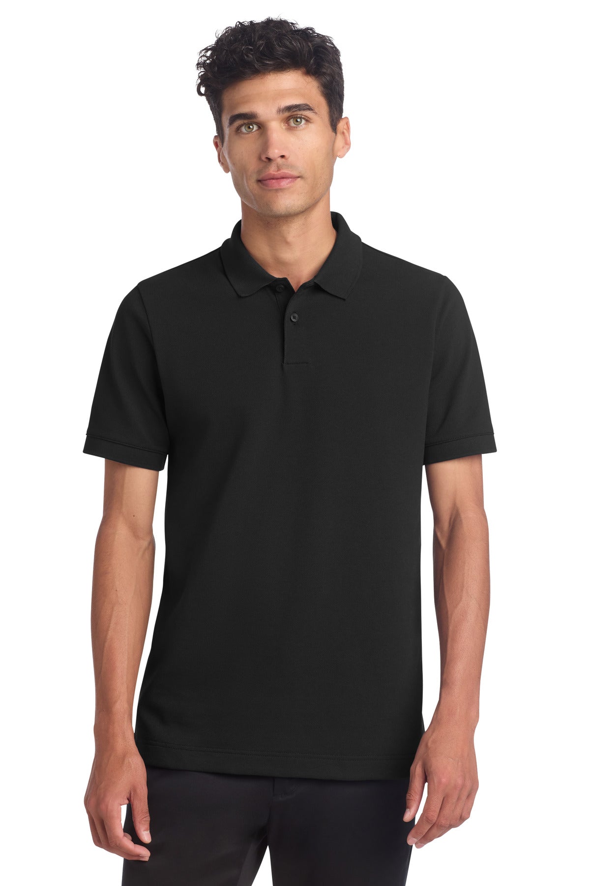 Custom logo Mercer+Mettle® Stretch Heavyweight Pique Polo MM1000 in Deep Black