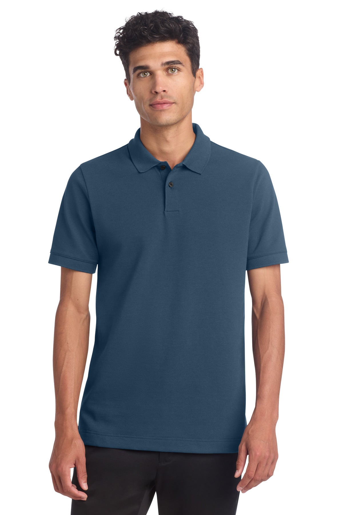 Custom logo Mercer+Mettle® Stretch Heavyweight Pique Polo MM1000 in Insignia Blue