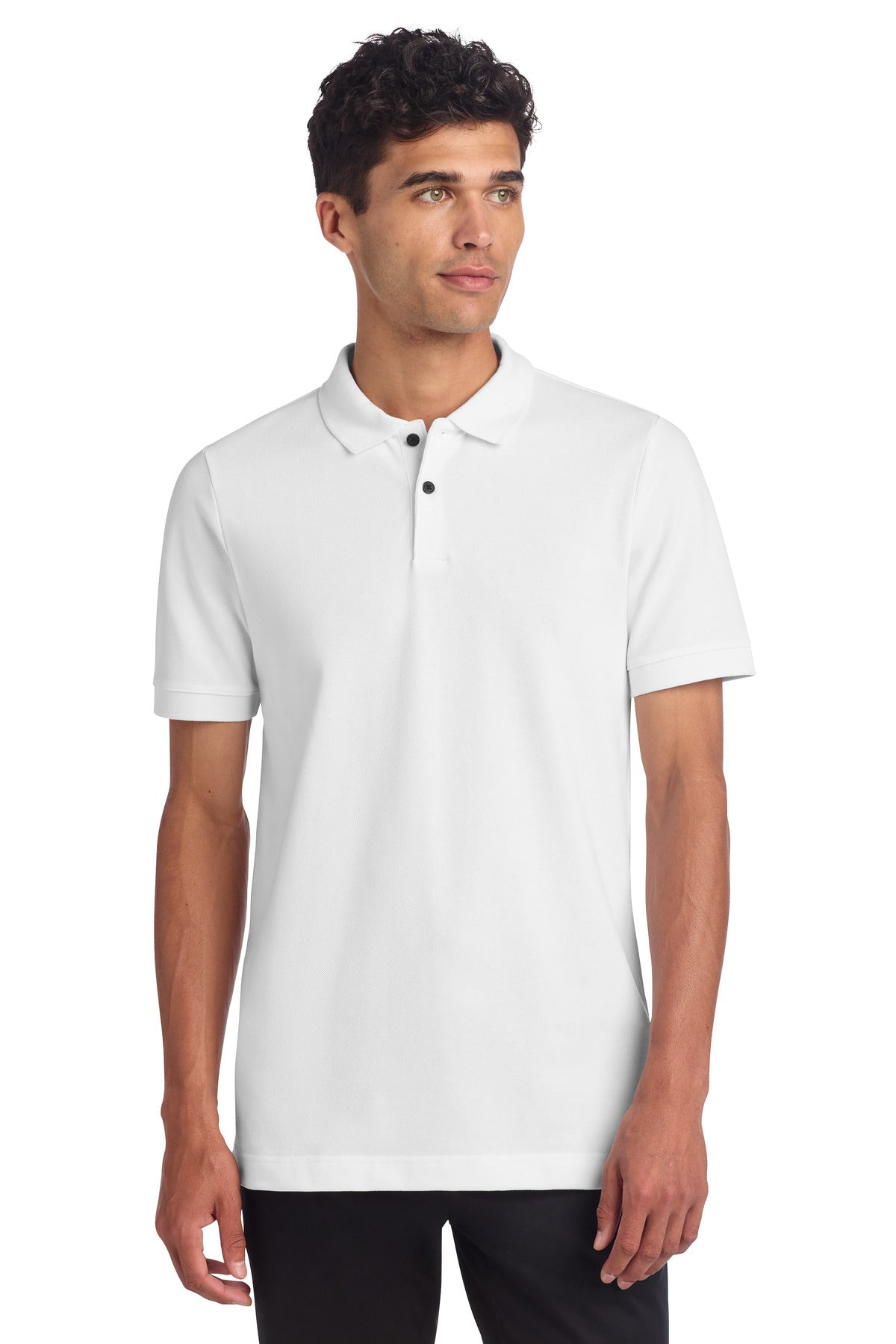 Custom logo Mercer+Mettle® Stretch Heavyweight Pique Polo MM1000 in White