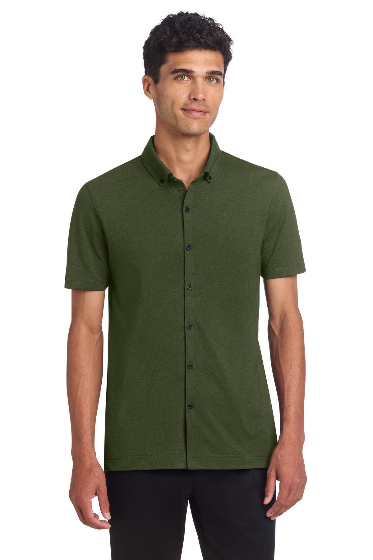 Custom logo Mercer+Mettle® Stretch Pique Full-Button Polo MM1006 in Townsend Green