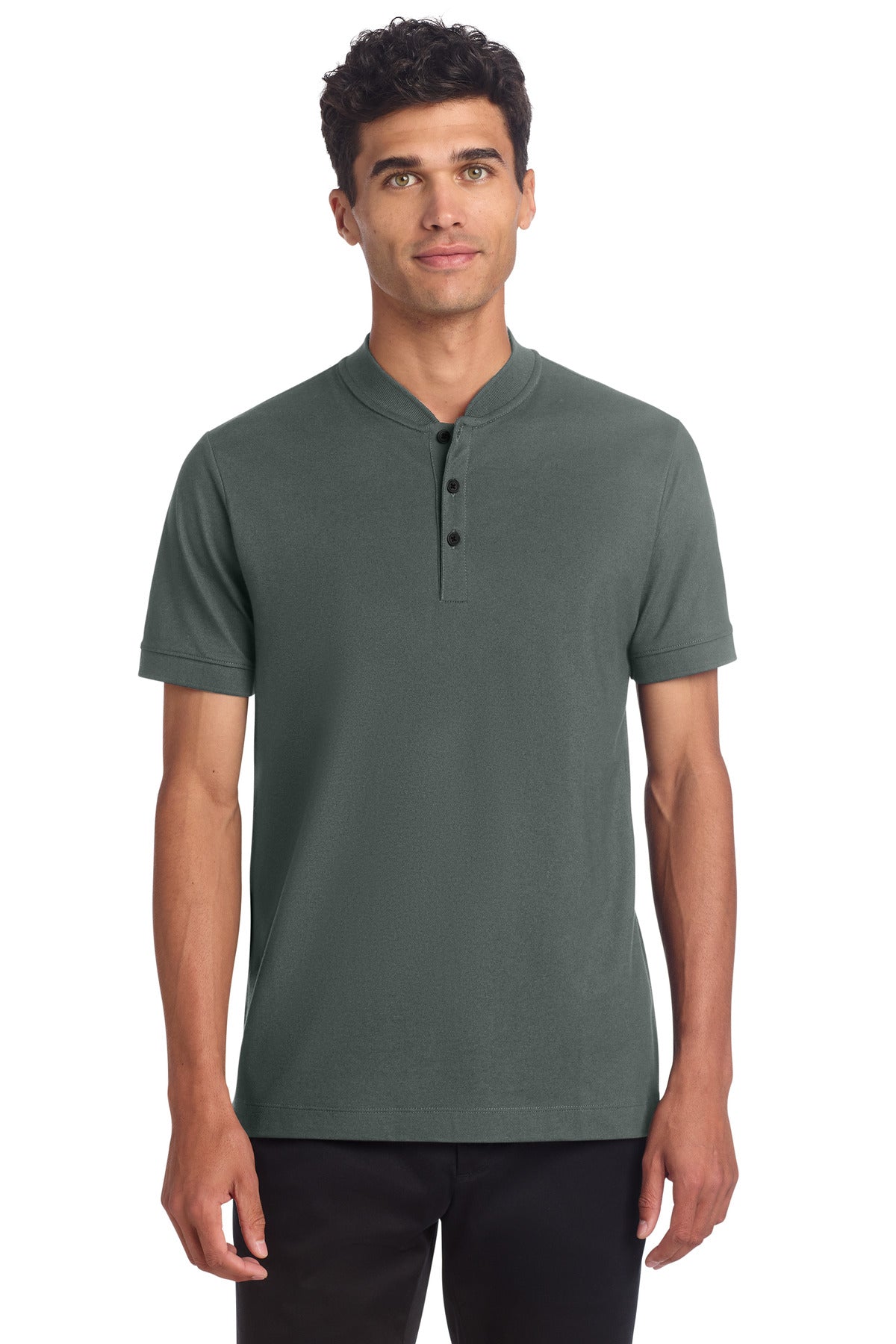 Custom logo Mercer+Mettle® Stretch Pique Henley MM1008 in Anchor Grey
