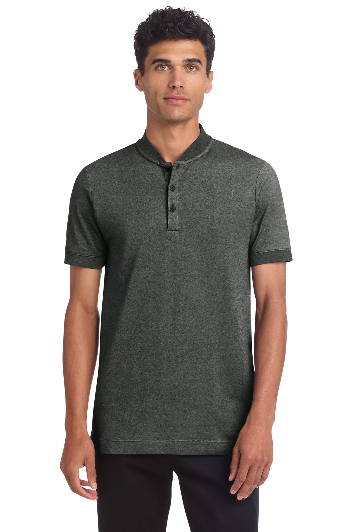 Custom logo Mercer+Mettle® Stretch Pique Henley MM1008 in Anchor Grey Heather