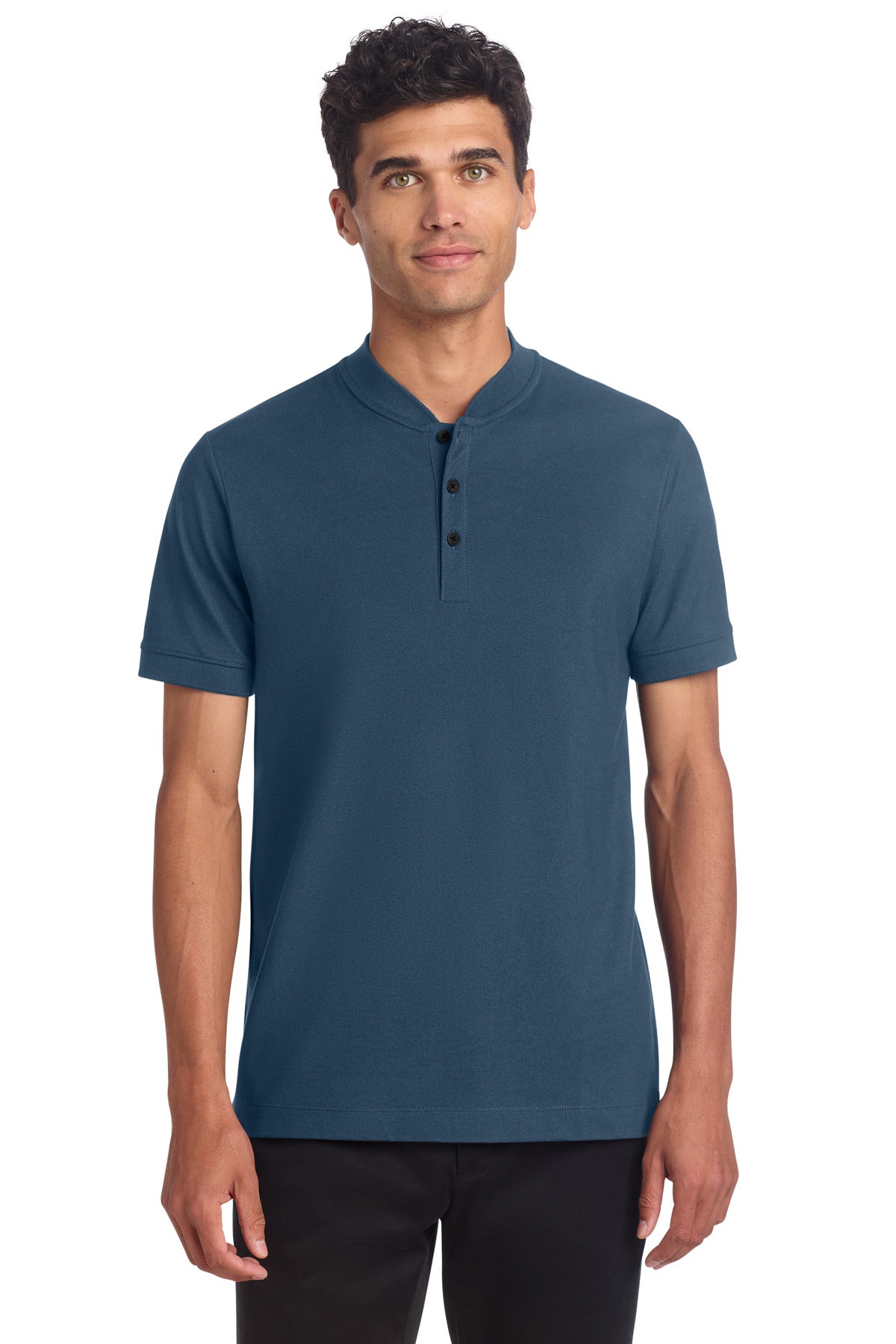 Custom logo Mercer+Mettle® Stretch Pique Henley MM1008 in Insignia Blue