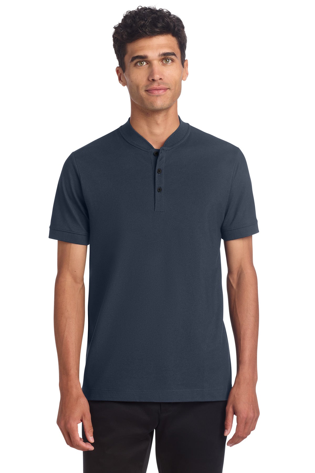 Custom logo Mercer+Mettle® Stretch Pique Henley MM1008 in Night Navy