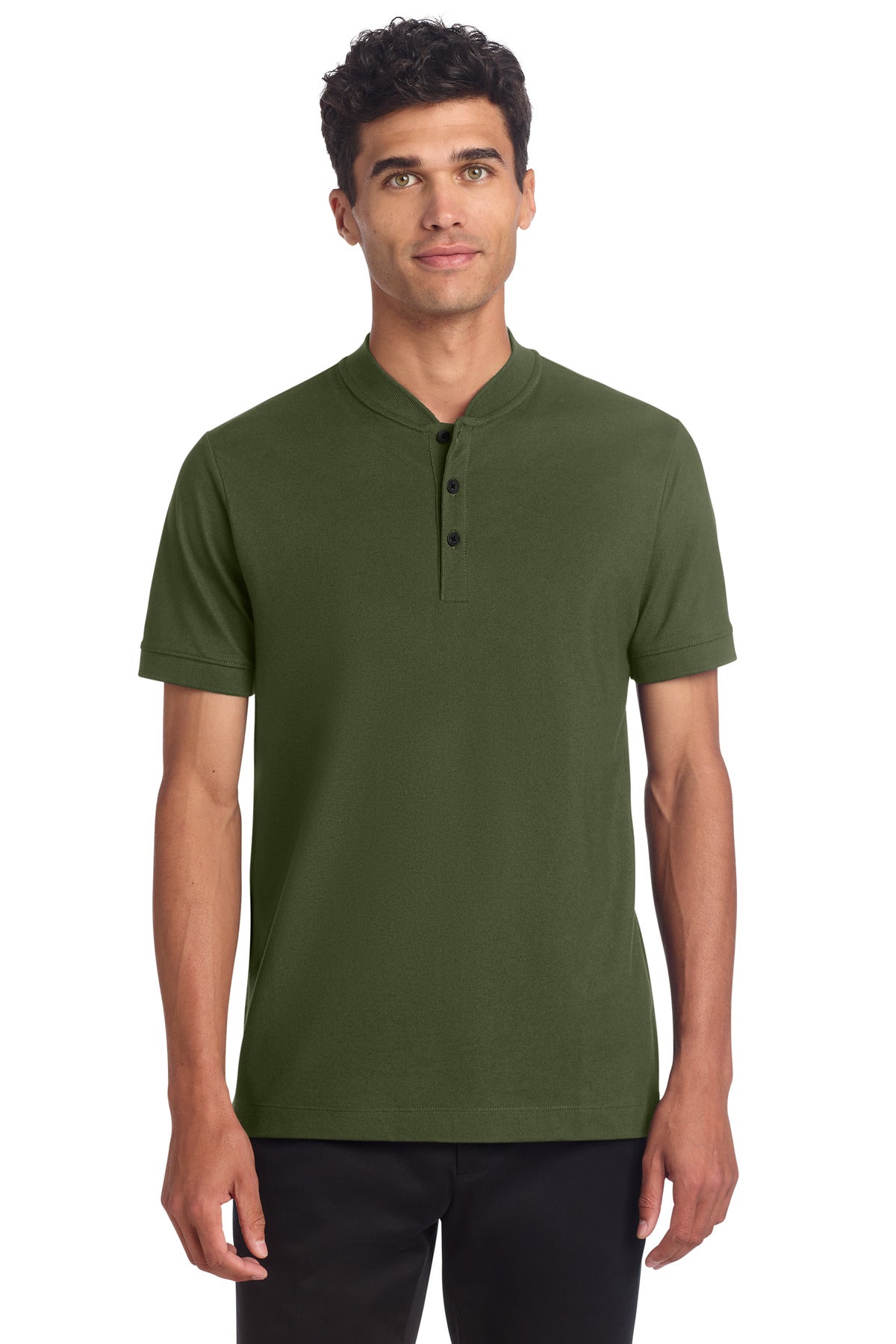 Custom logo Mercer+Mettle® Stretch Pique Henley MM1008 in Townsend Green