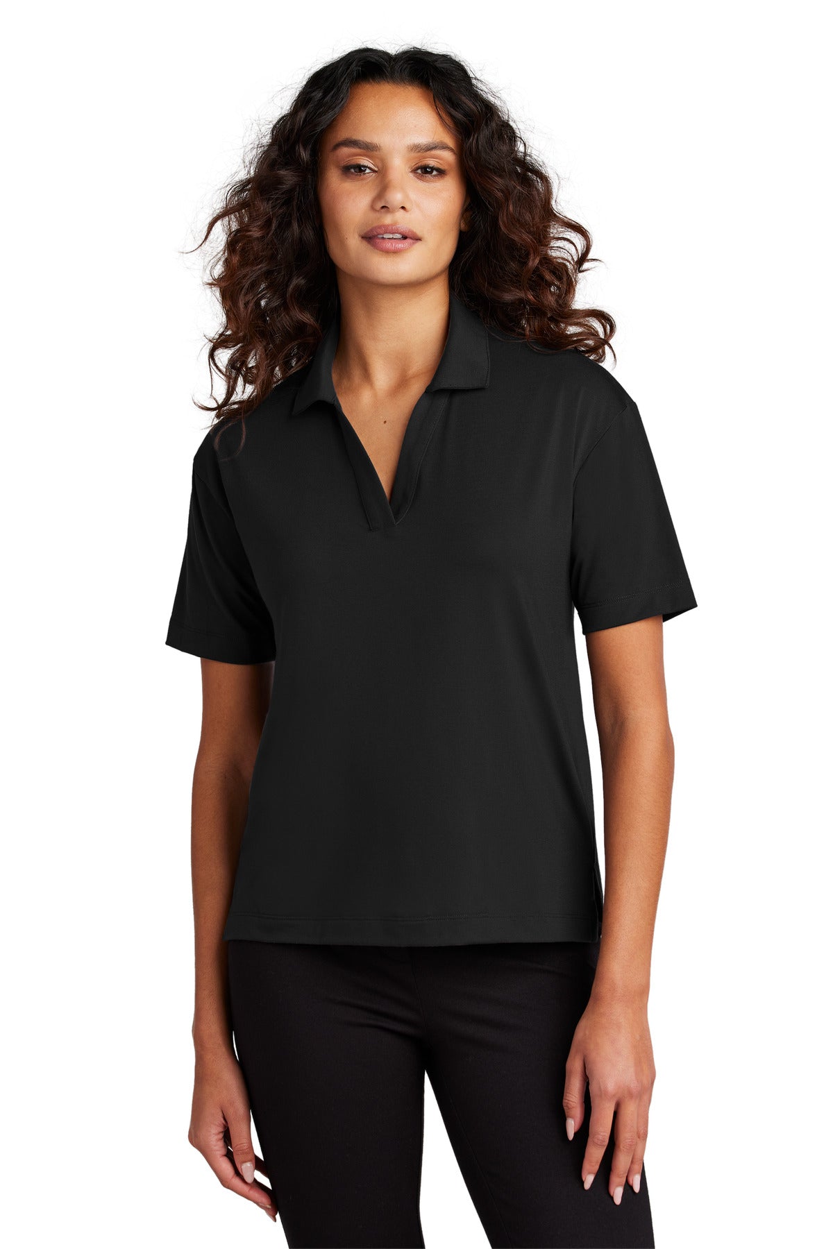 Custom logo Mercer+Mettle® Women's Stretch Jersey Polo MM1015 in Deep Black