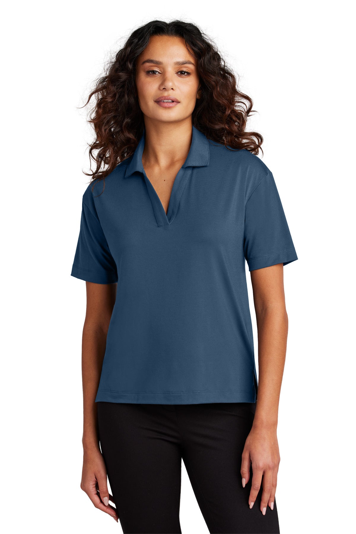 Custom logo Mercer+Mettle® Women's Stretch Jersey Polo MM1015 in Insignia Blue
