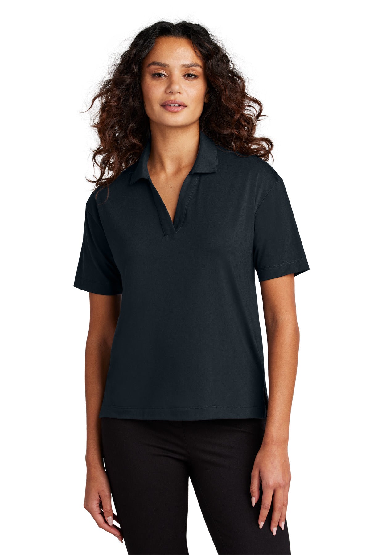 Custom logo Mercer+Mettle® Women's Stretch Jersey Polo MM1015 in Night Navy