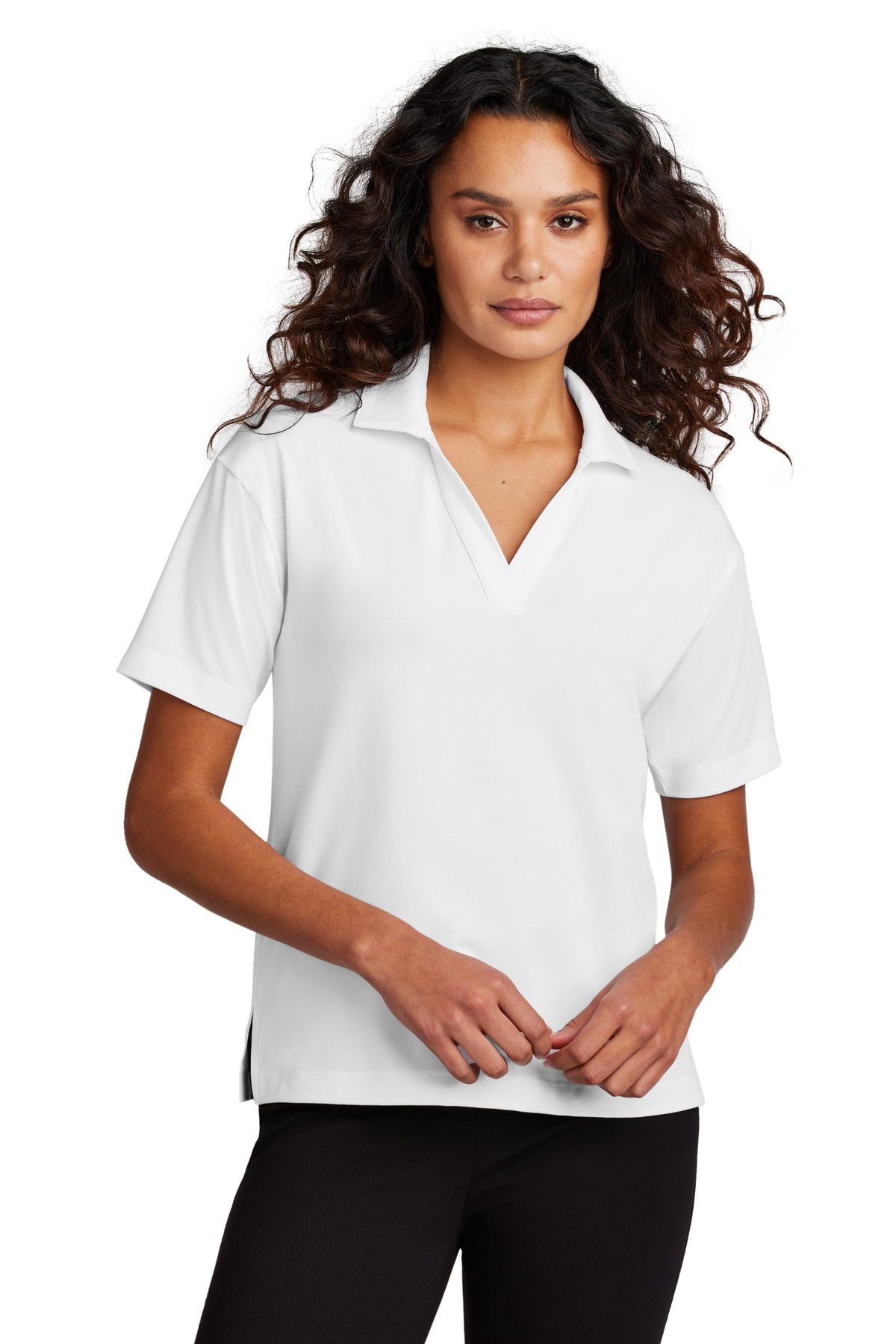 Custom logo Mercer+Mettle® Women's Stretch Jersey Polo MM1015 in White