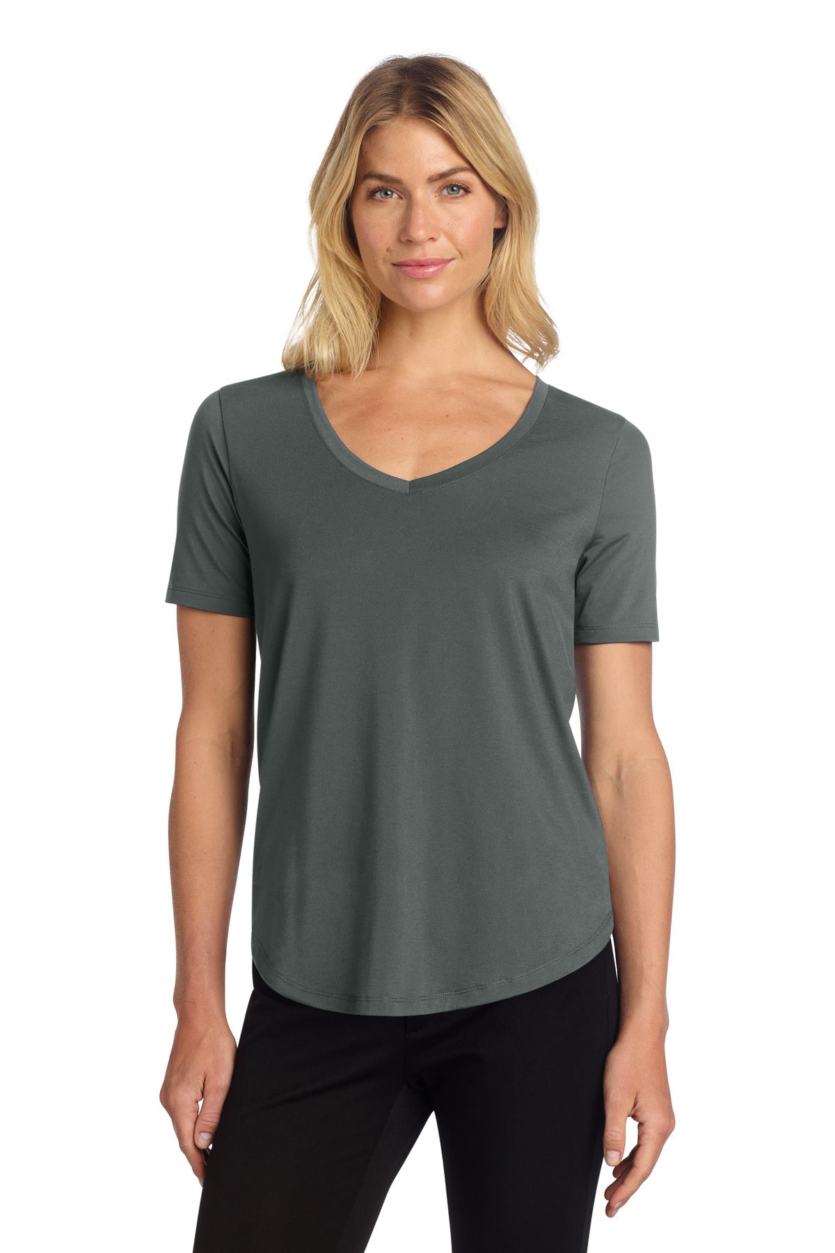 Custom logo Mercer+Mettle® Women's Stretch Jersey Relaxed Scoop MM1017 in Anchor Grey