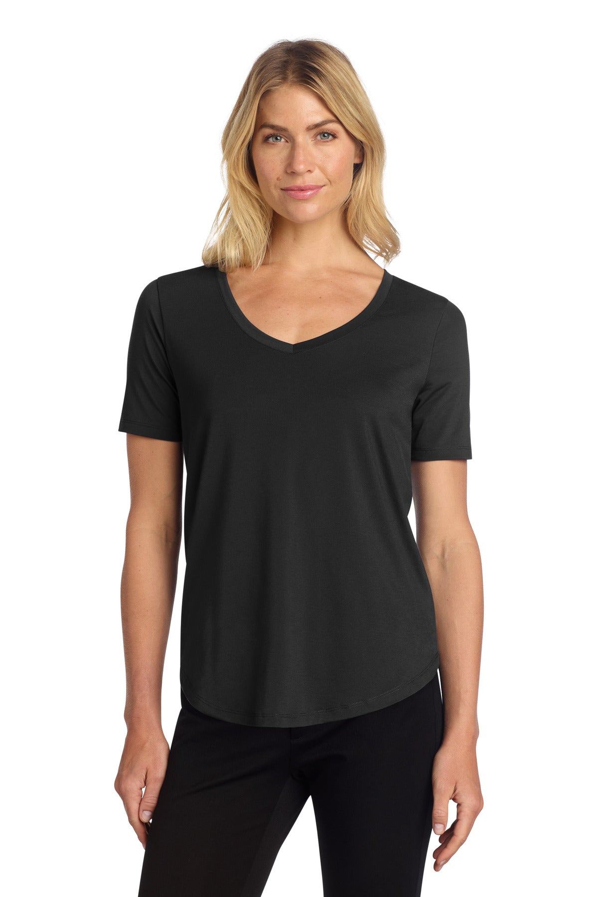 Custom logo Mercer+Mettle® Women's Stretch Jersey Relaxed Scoop MM1017 in Deep Black