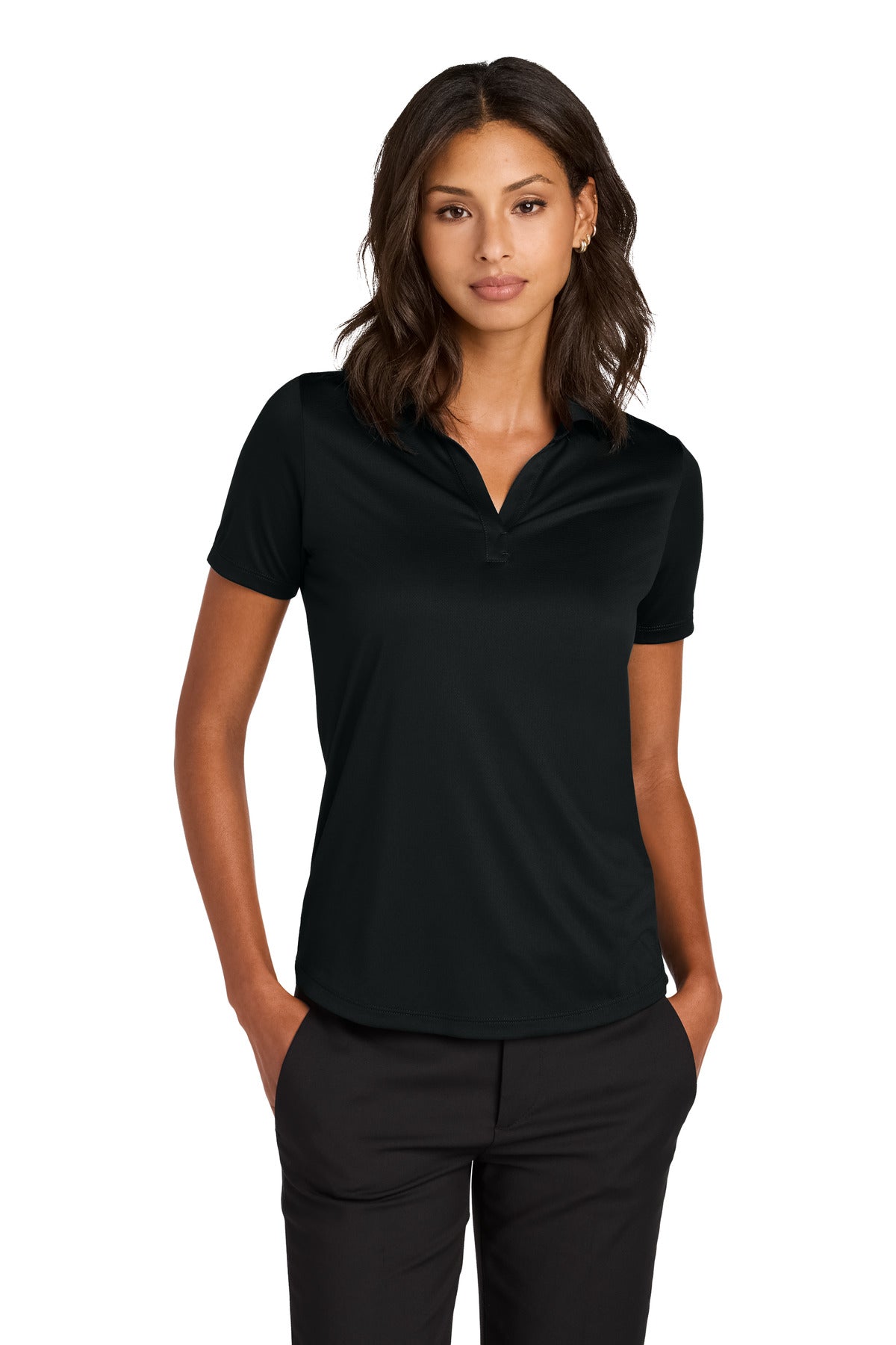 Custom logo Mercer+Mettle® Women's Recharge Jersey Polo MM1021 in Deep Black