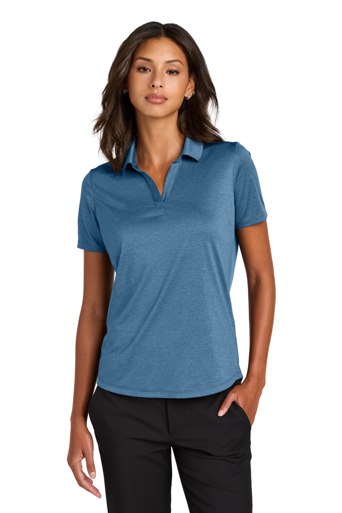 Custom logo Mercer+Mettle® Women's Recharge Jersey Polo MM1021 in Harbor Blue Heather