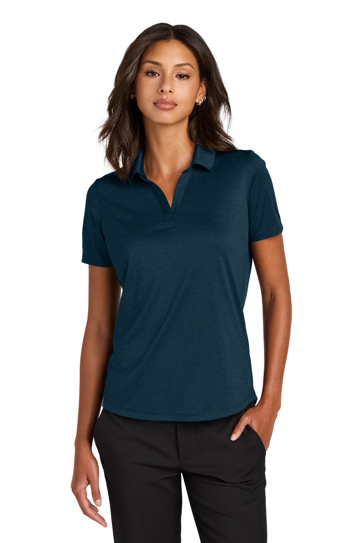 Custom logo Mercer+Mettle® Women's Recharge Jersey Polo MM1021 in Insignia Blue Heather