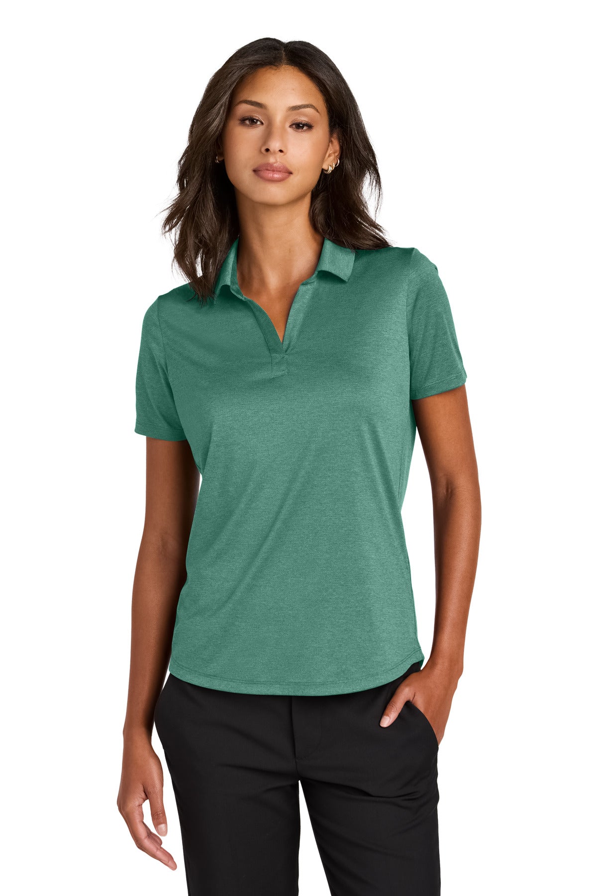 Custom logo Mercer+Mettle® Women's Recharge Jersey Polo MM1021 in Sage Heather