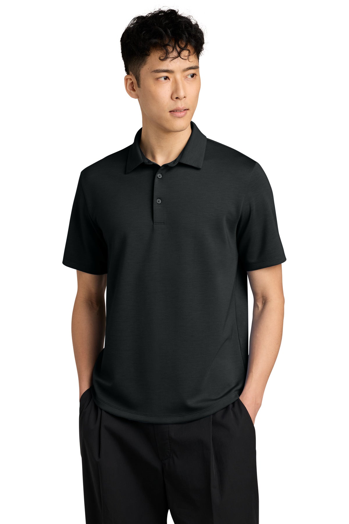 Custom logo Mercer+Mettle® Lite Spacer Polo MM1040 in Deep Black