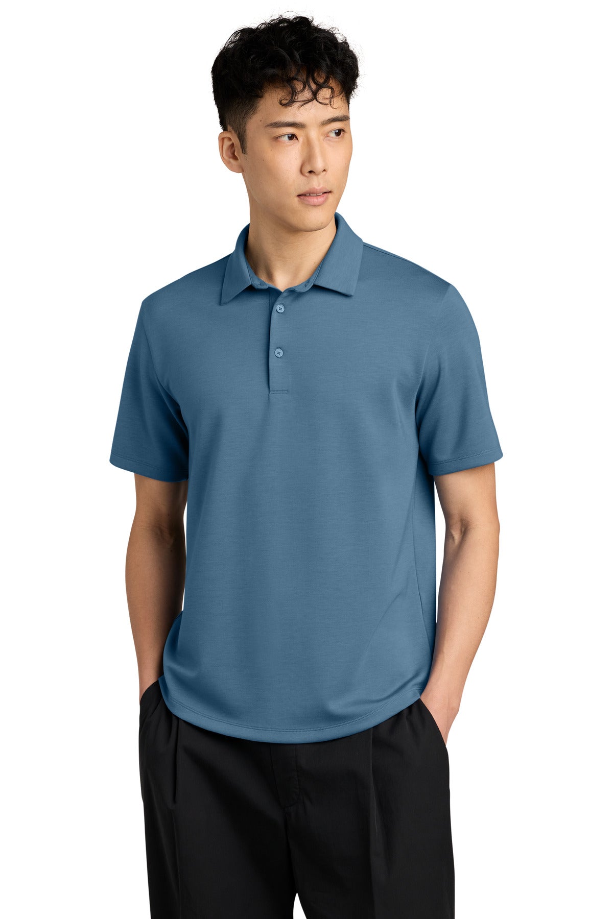 Custom logo Mercer+Mettle® Lite Spacer Polo MM1040 in Harbor Blue
