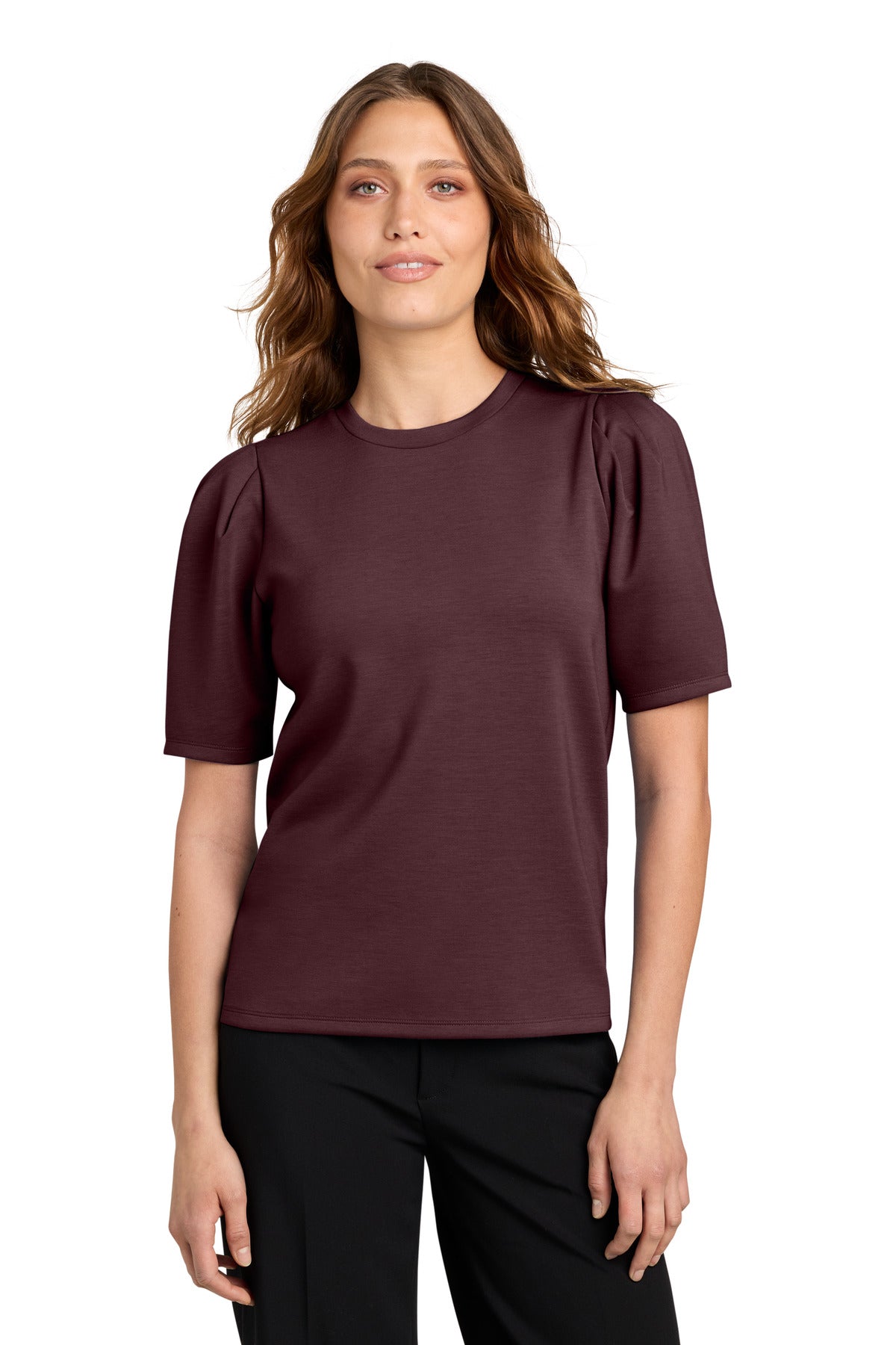 Custom logo Mercer+Mettle® Women's Short Sleeve Lite Spacer Top MM1041 in Dark Raisin