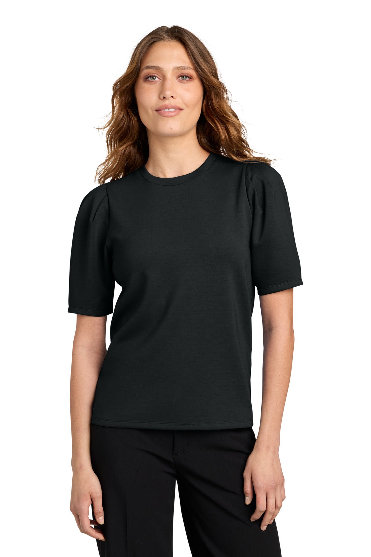 Custom logo Mercer+Mettle® Women's Short Sleeve Lite Spacer Top MM1041 in Deep Black