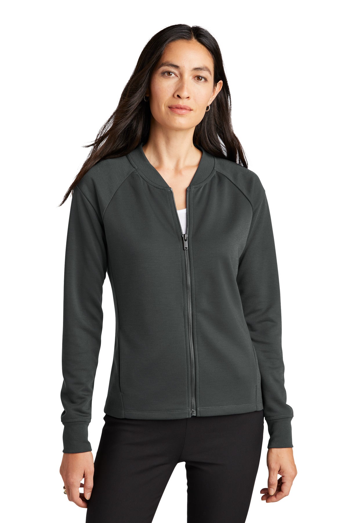 Custom logo Mercer+Mettle® Women's Double-Knit Bomber MM3001 in Anchor Grey
