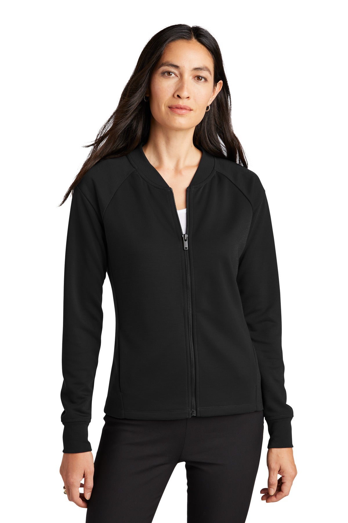 Custom logo Mercer+Mettle® Women's Double-Knit Bomber MM3001 in Deep Black