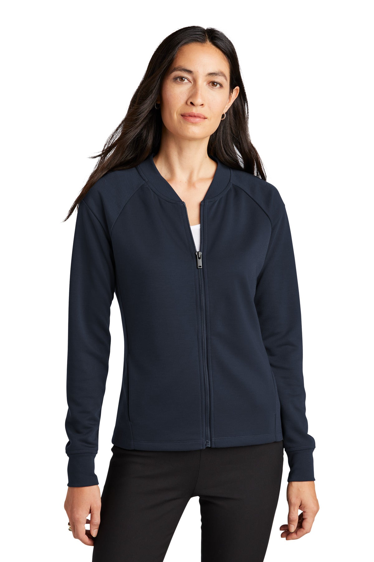 Custom logo Mercer+Mettle® Women's Double-Knit Bomber MM3001 in Night Navy