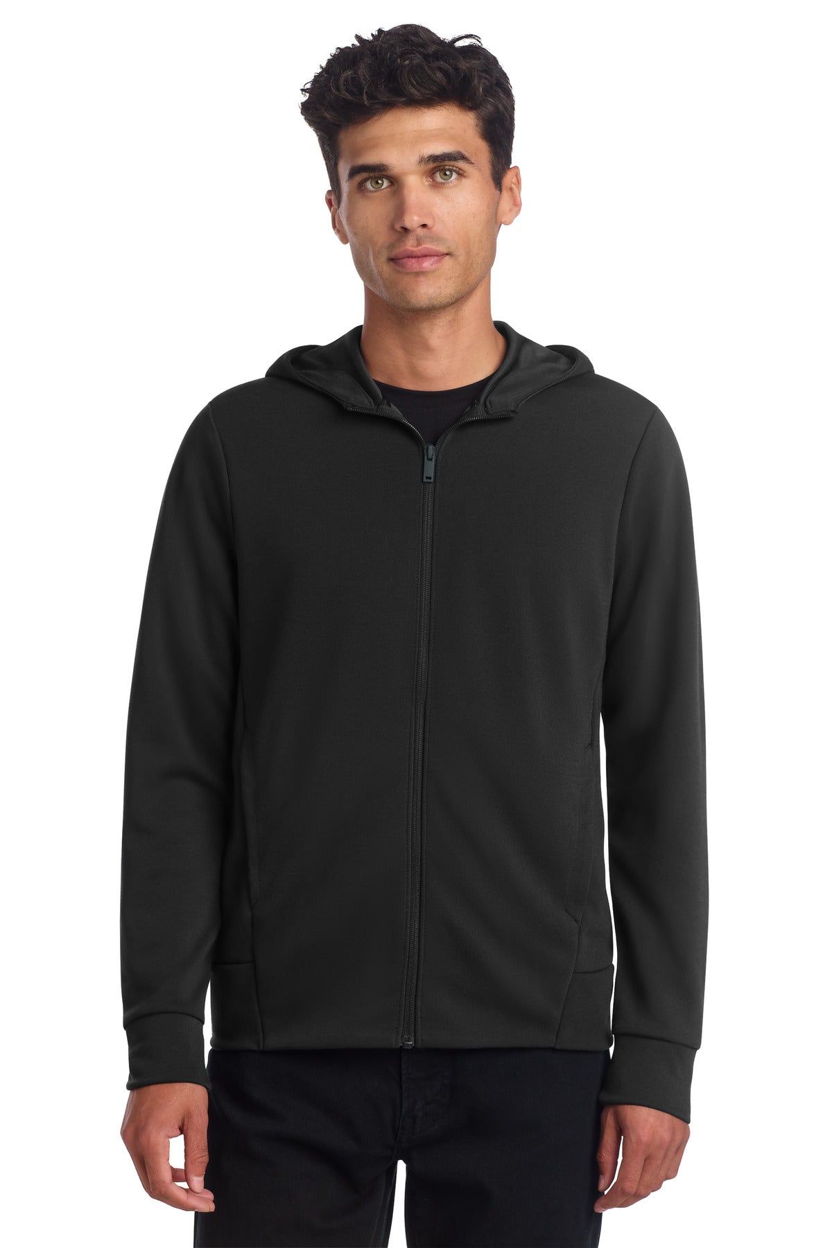 Custom logo Mercer+Mettle® Double-Knit Full-Zip Hoodie MM3002 in Deep Black