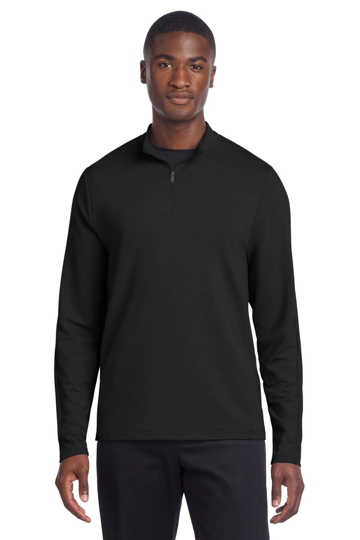 Custom logo Mercer+Mettle® Stretch 1/4-Zip Pullover MM3010 in Deep Black