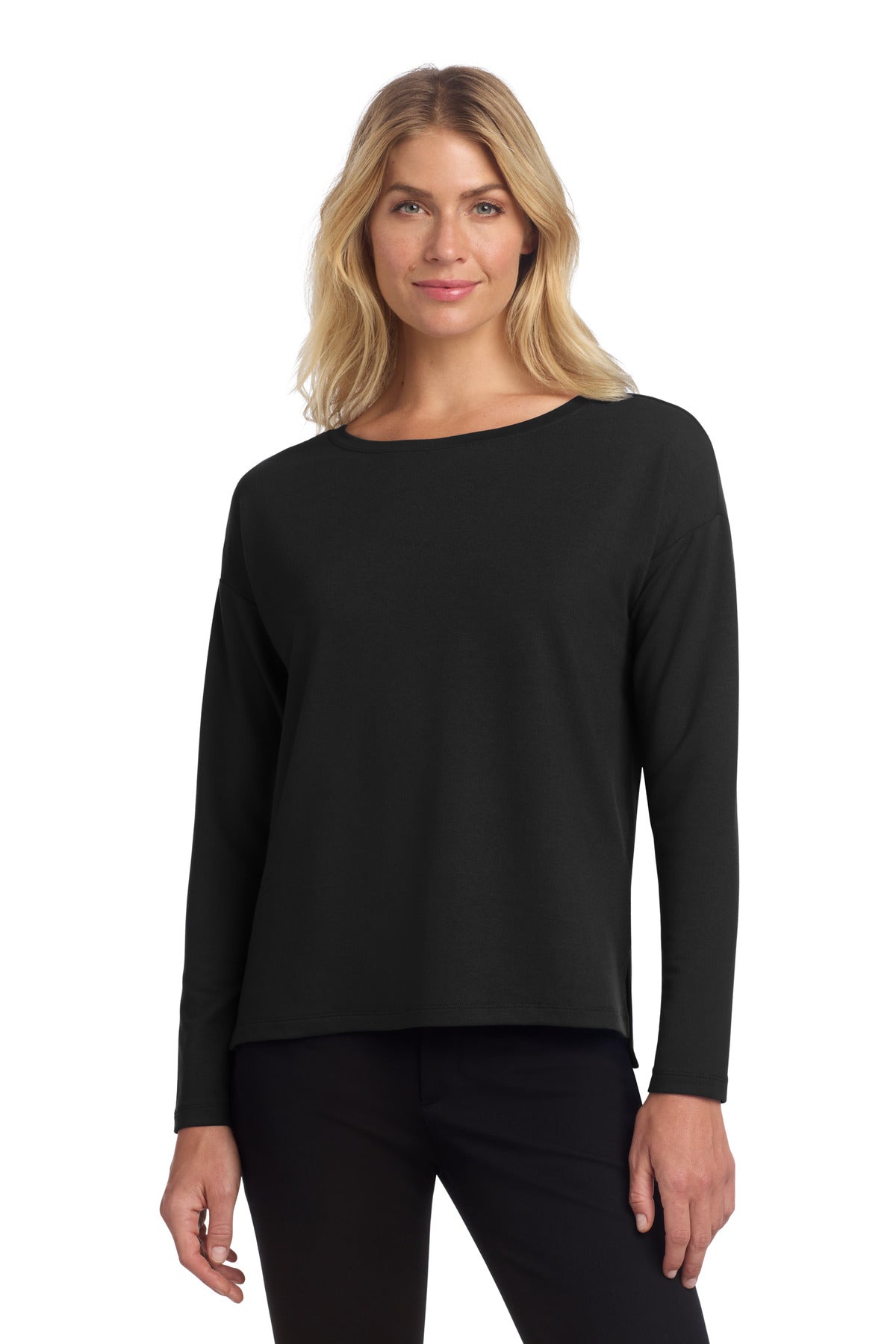 Custom logo Mercer+Mettle® Women's Stretch Drop Shoulder Pullover MM3013 in Deep Black