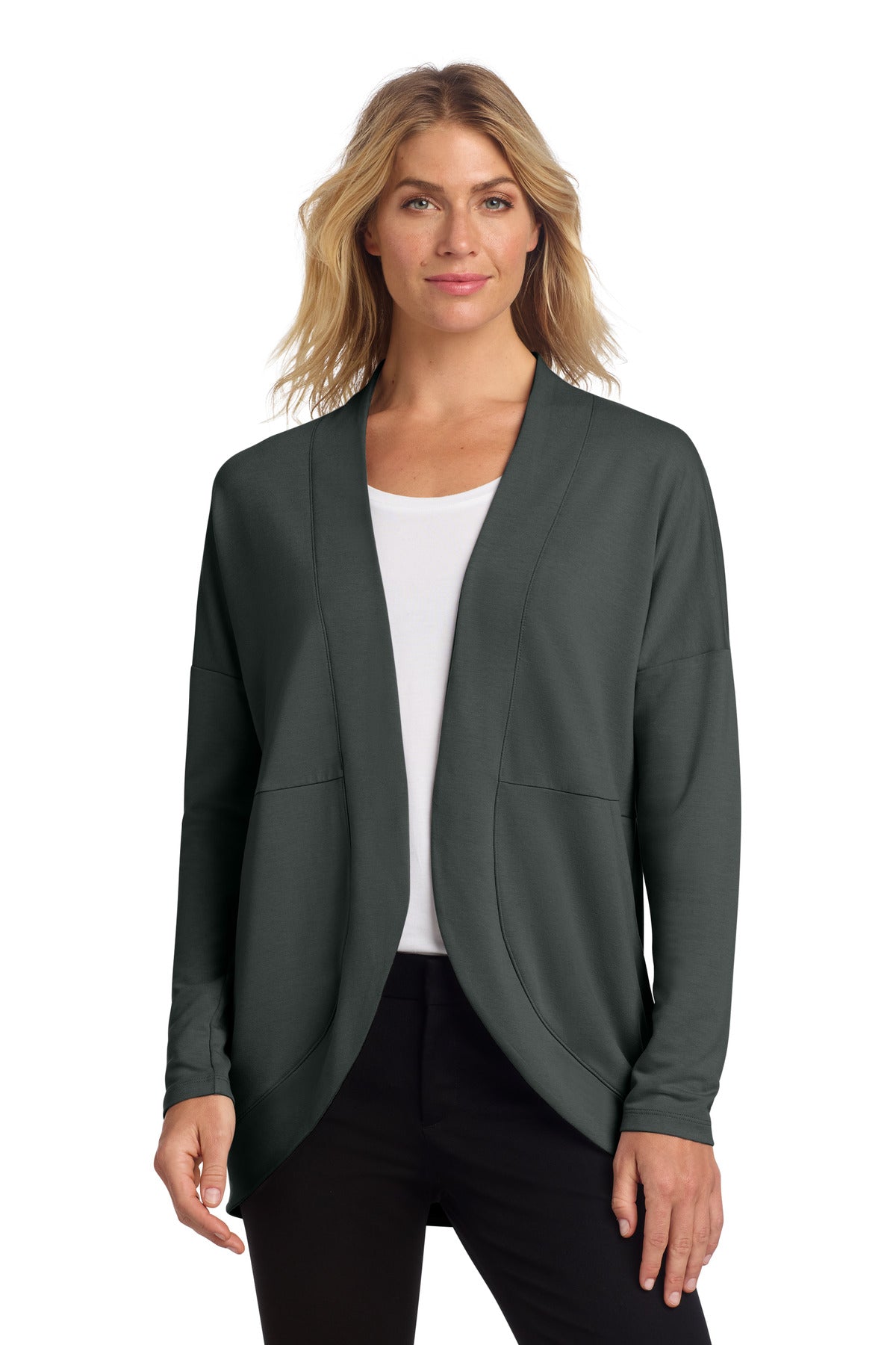 Custom logo Mercer+Mettle® Women's Stretch Open-Front Cardigan MM3015 in Anchor Grey