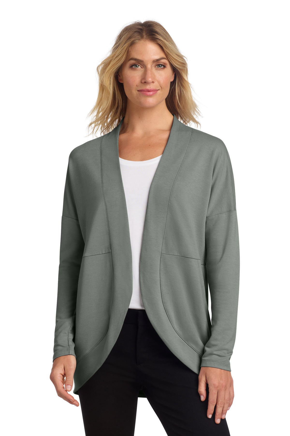 Custom logo Mercer+Mettle® Women's Stretch Open-Front Cardigan MM3015 in Gusty Grey